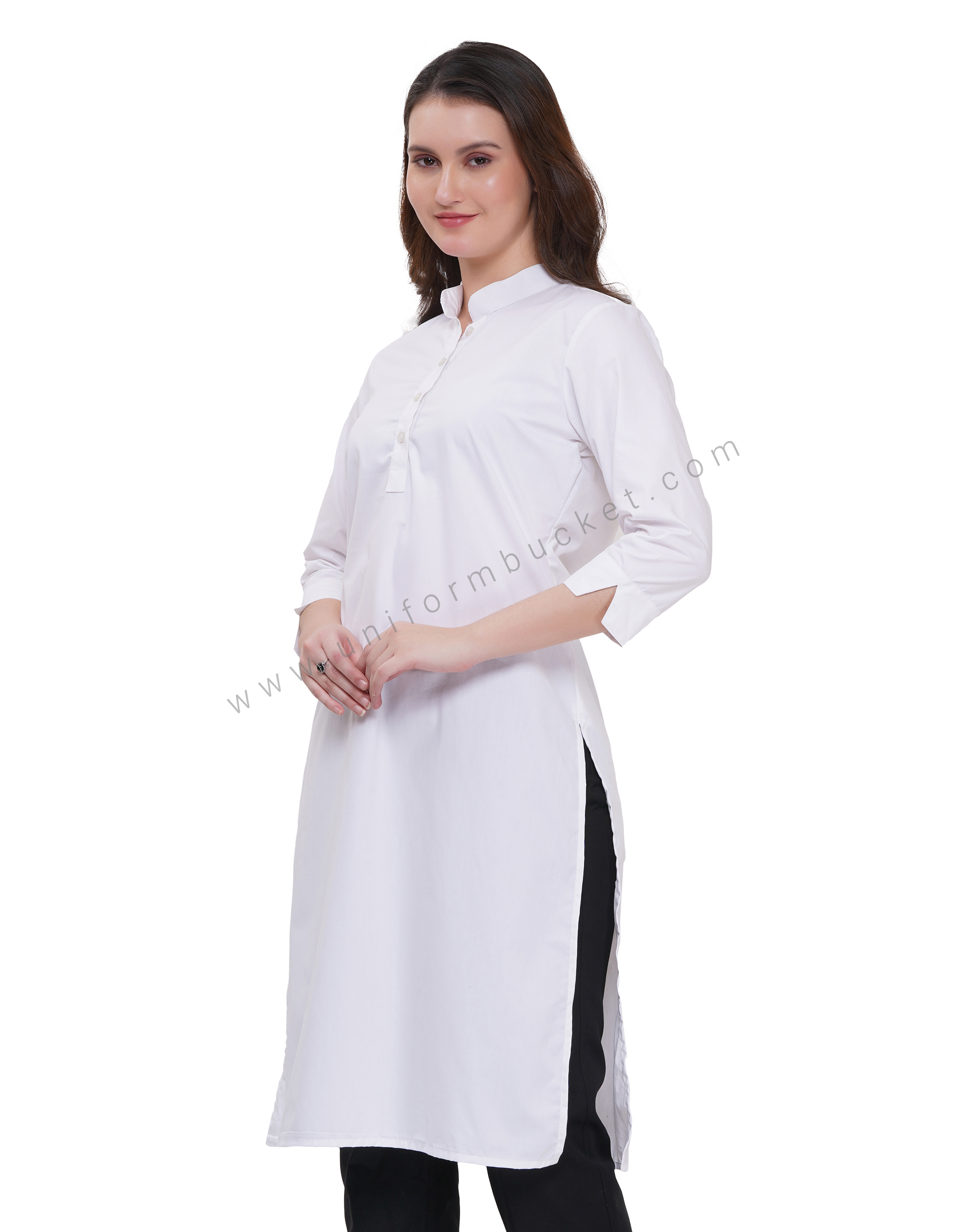 WHITE FEMALE KURTI  3/4 SLEEVE WITH V CUT CUFF thumbnail 4