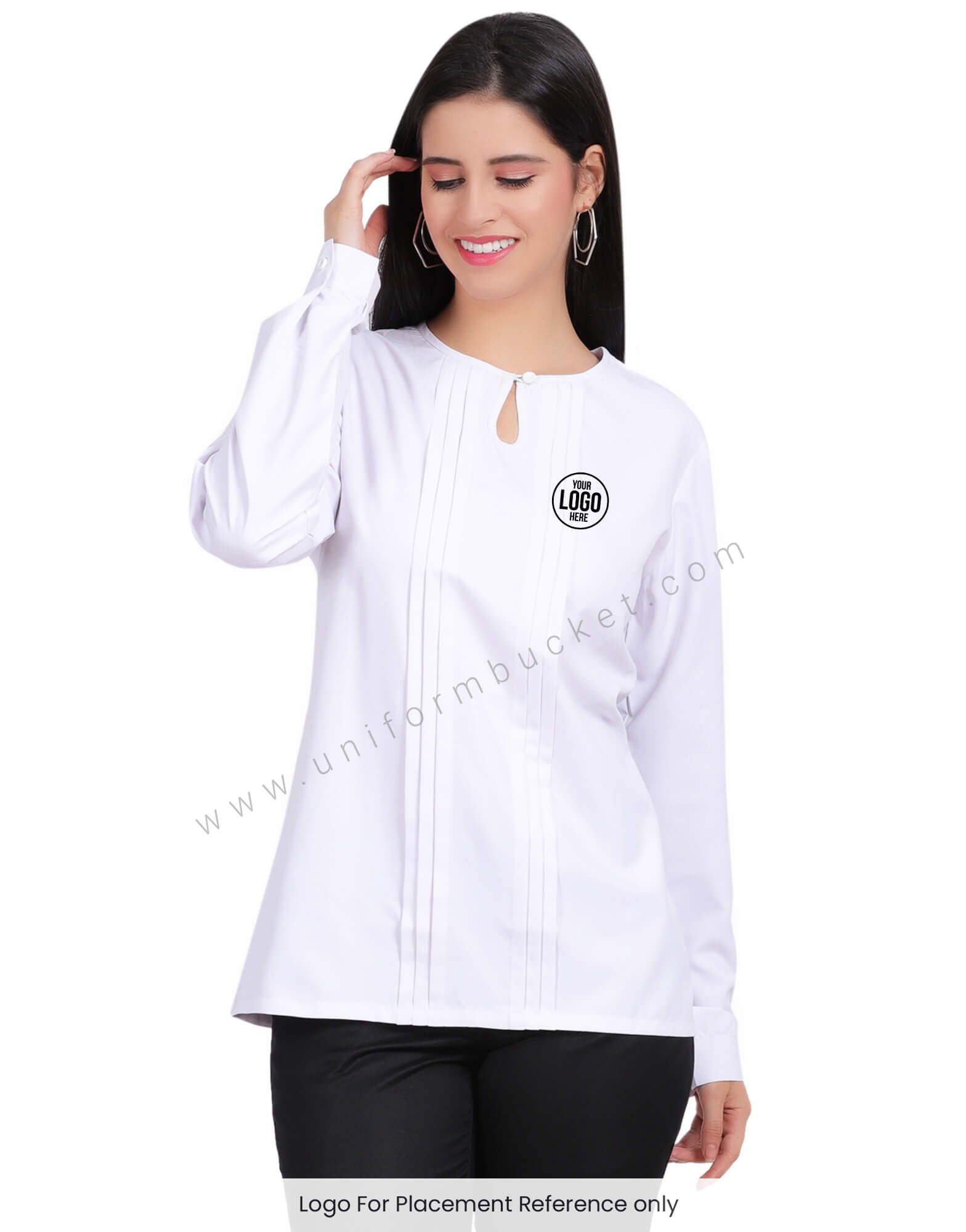 WHITE FEMALE TOP WITH FRONT PIN TUCKS view 1