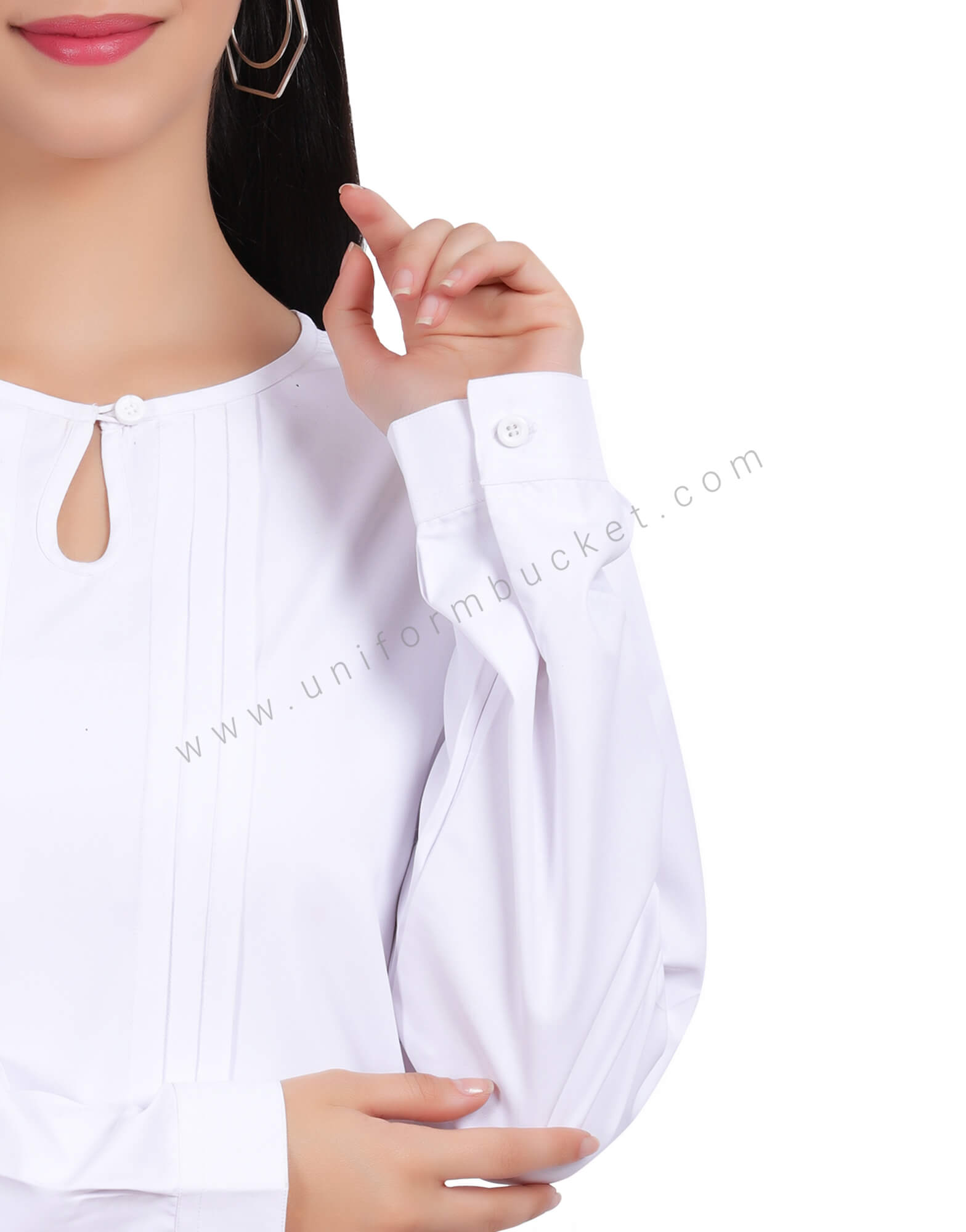 WHITE FEMALE TOP WITH FRONT PIN TUCKS thumbnail 5