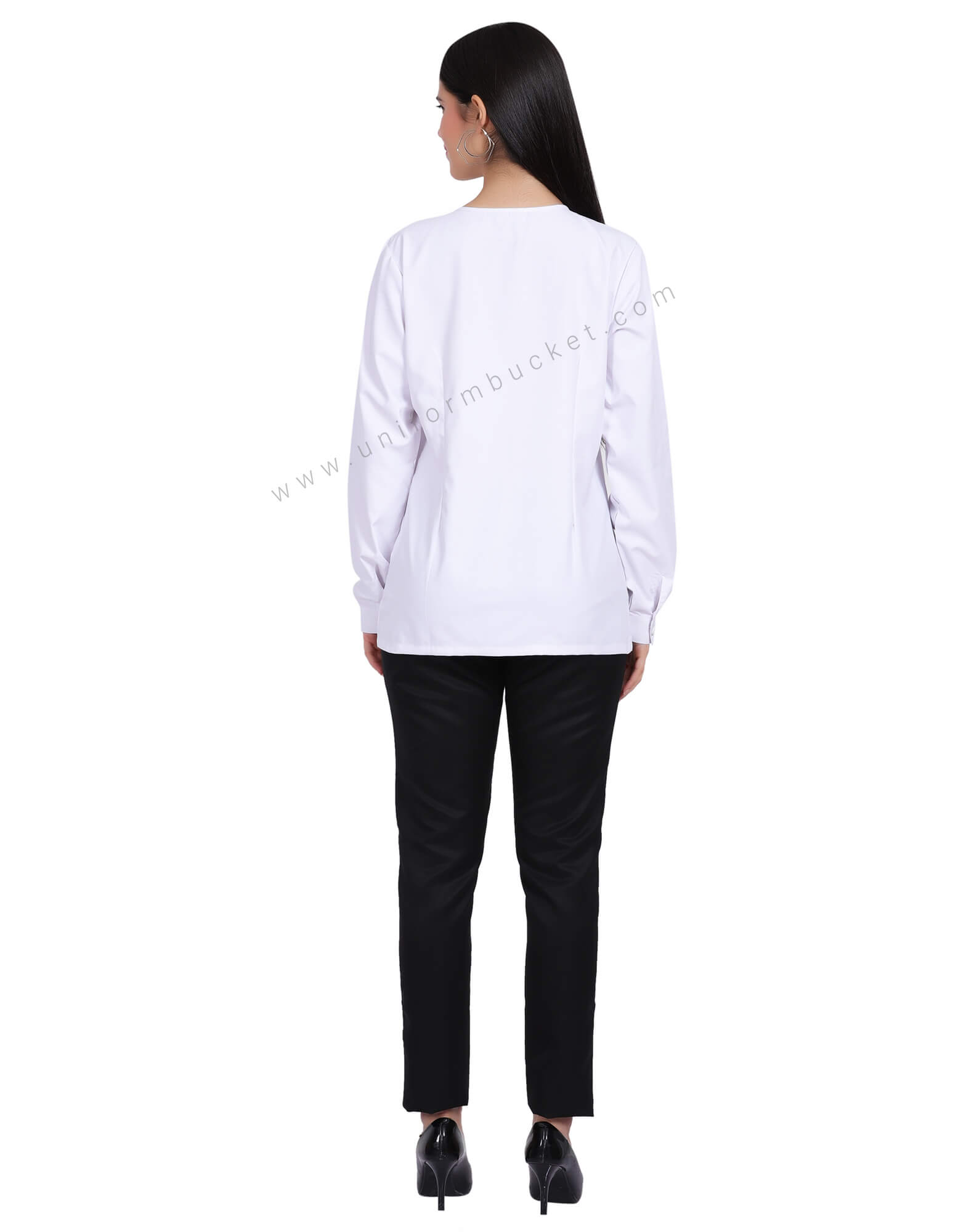 WHITE FEMALE TOP WITH FRONT PIN TUCKS thumbnail 4