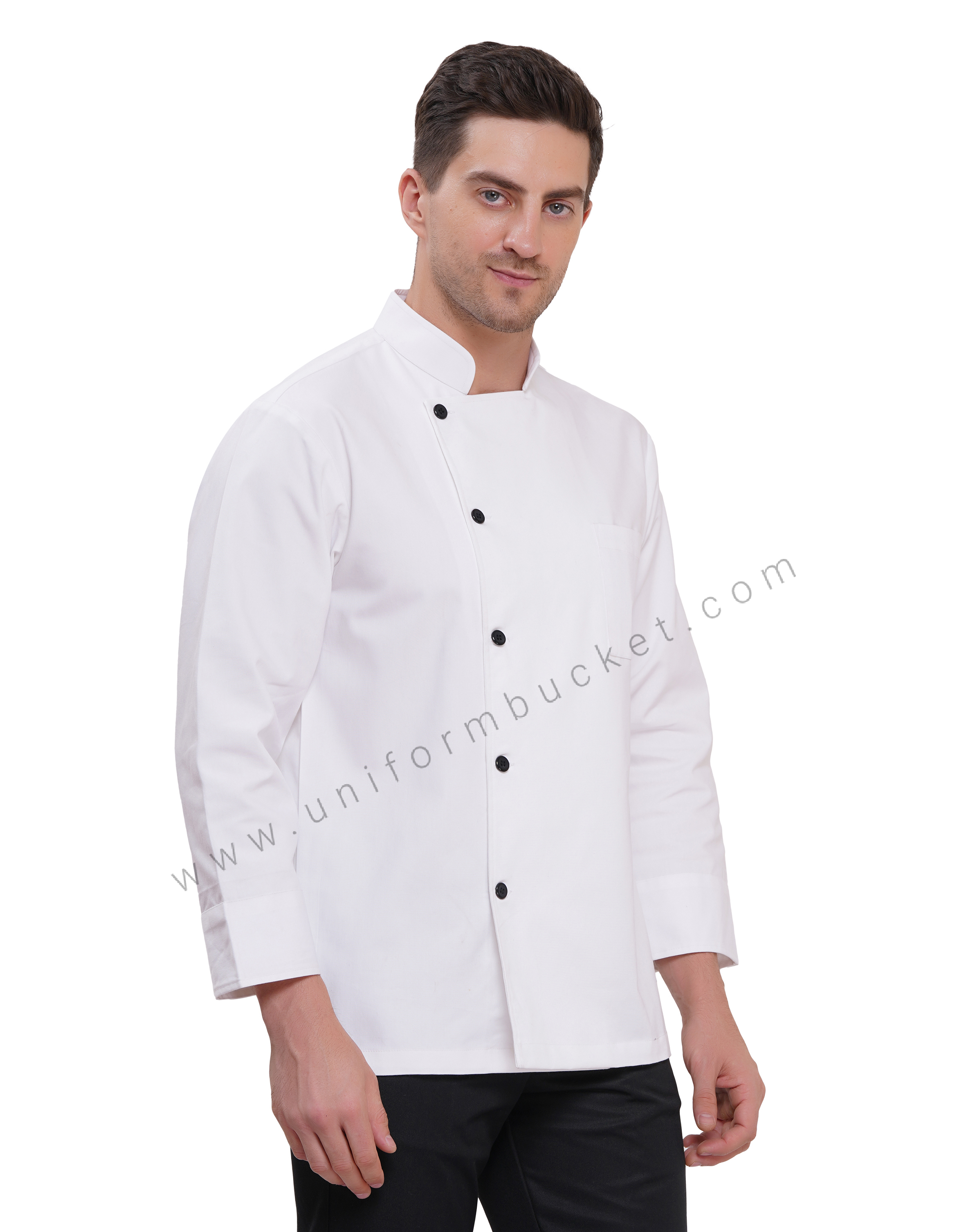WHITE FULL SLEEVE CHEF COAT  MALE WITH BLACK BUTTONS thumbnail 4