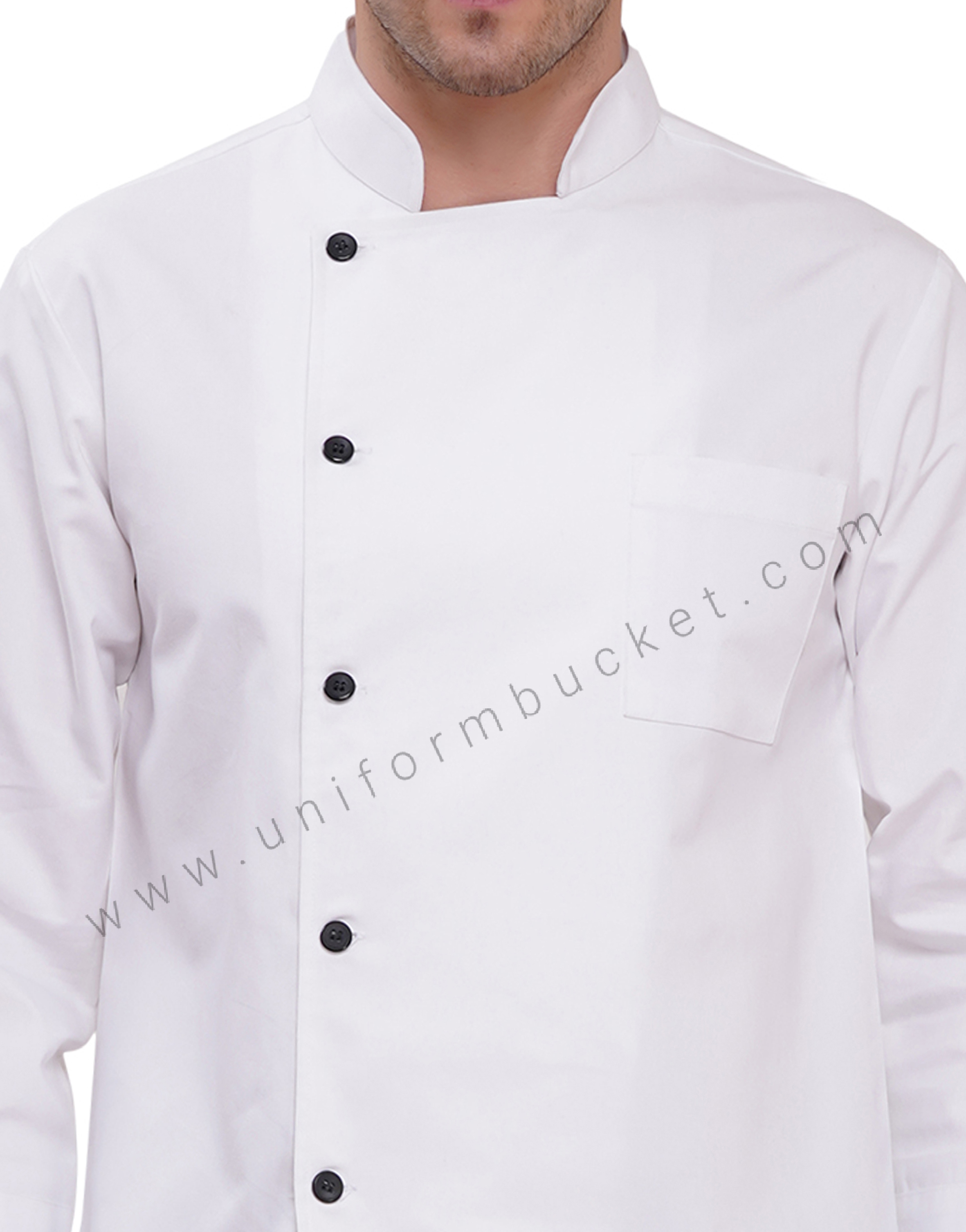WHITE FULL SLEEVE CHEF COAT  MALE WITH BLACK BUTTONS thumbnail 5