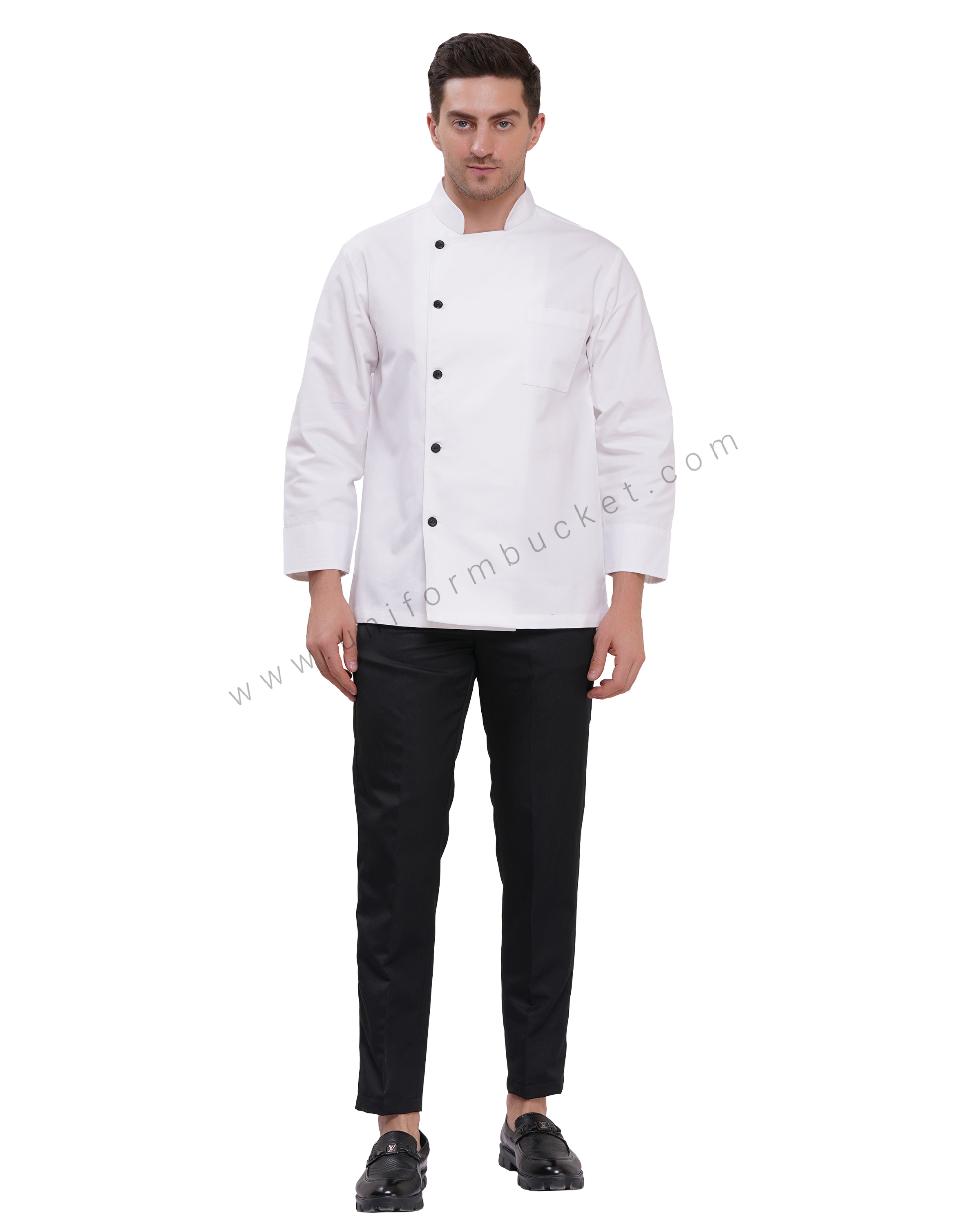 WHITE FULL SLEEVE CHEF COAT  MALE WITH BLACK BUTTONS thumbnail 6