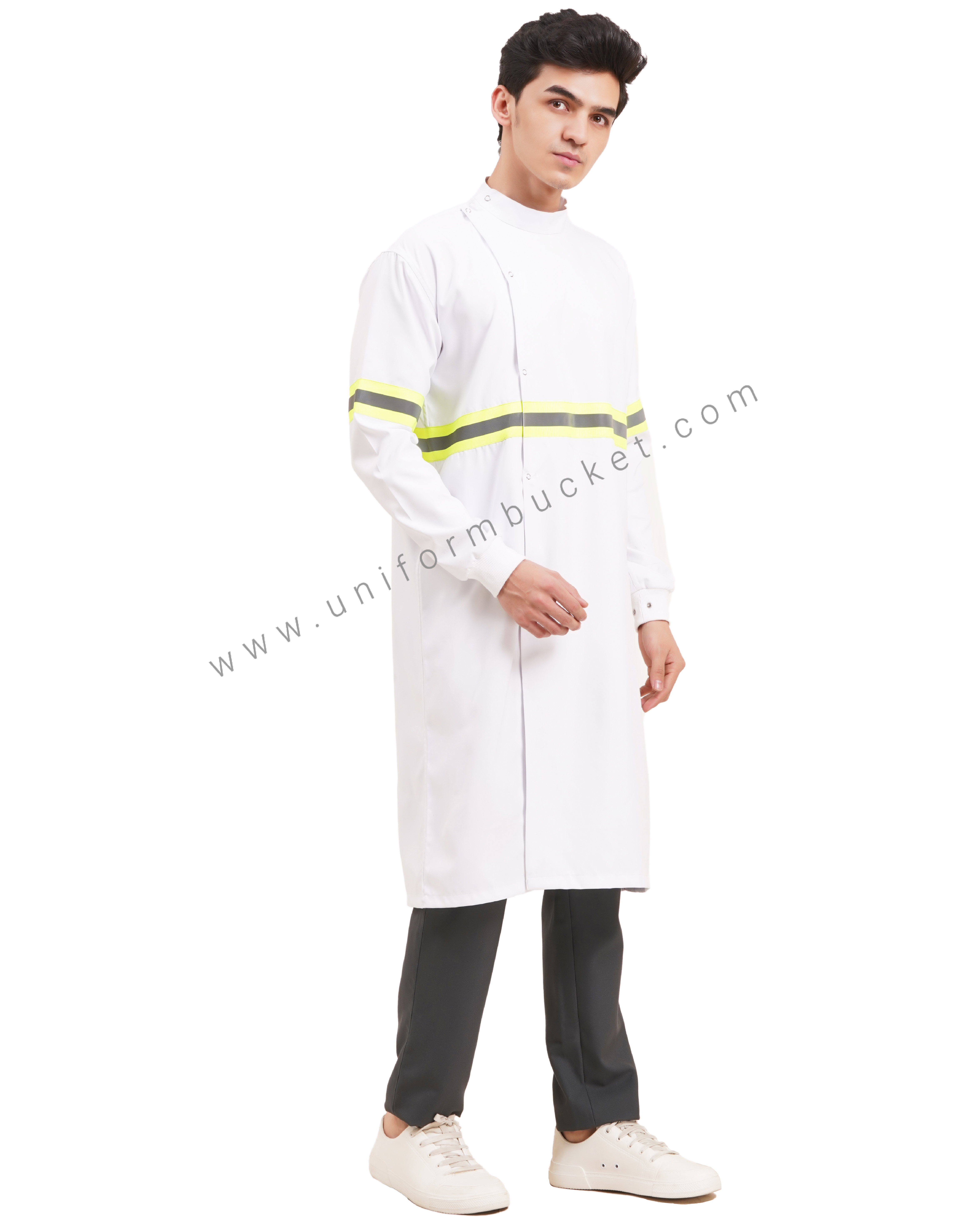 white long unisex lab coat in full sleeve with consai thumbnail 3