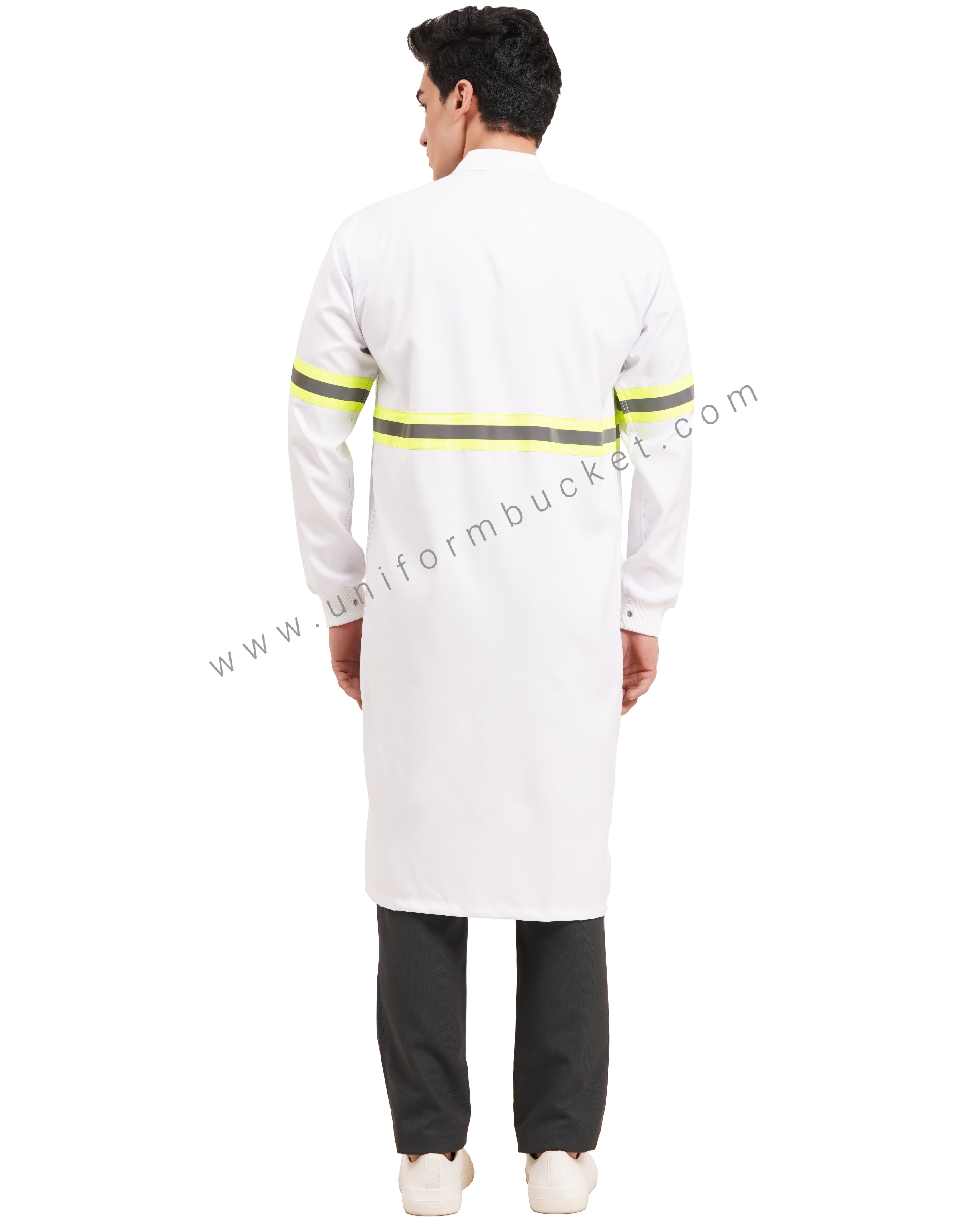 white long unisex lab coat in full sleeve with consai thumbnail 4