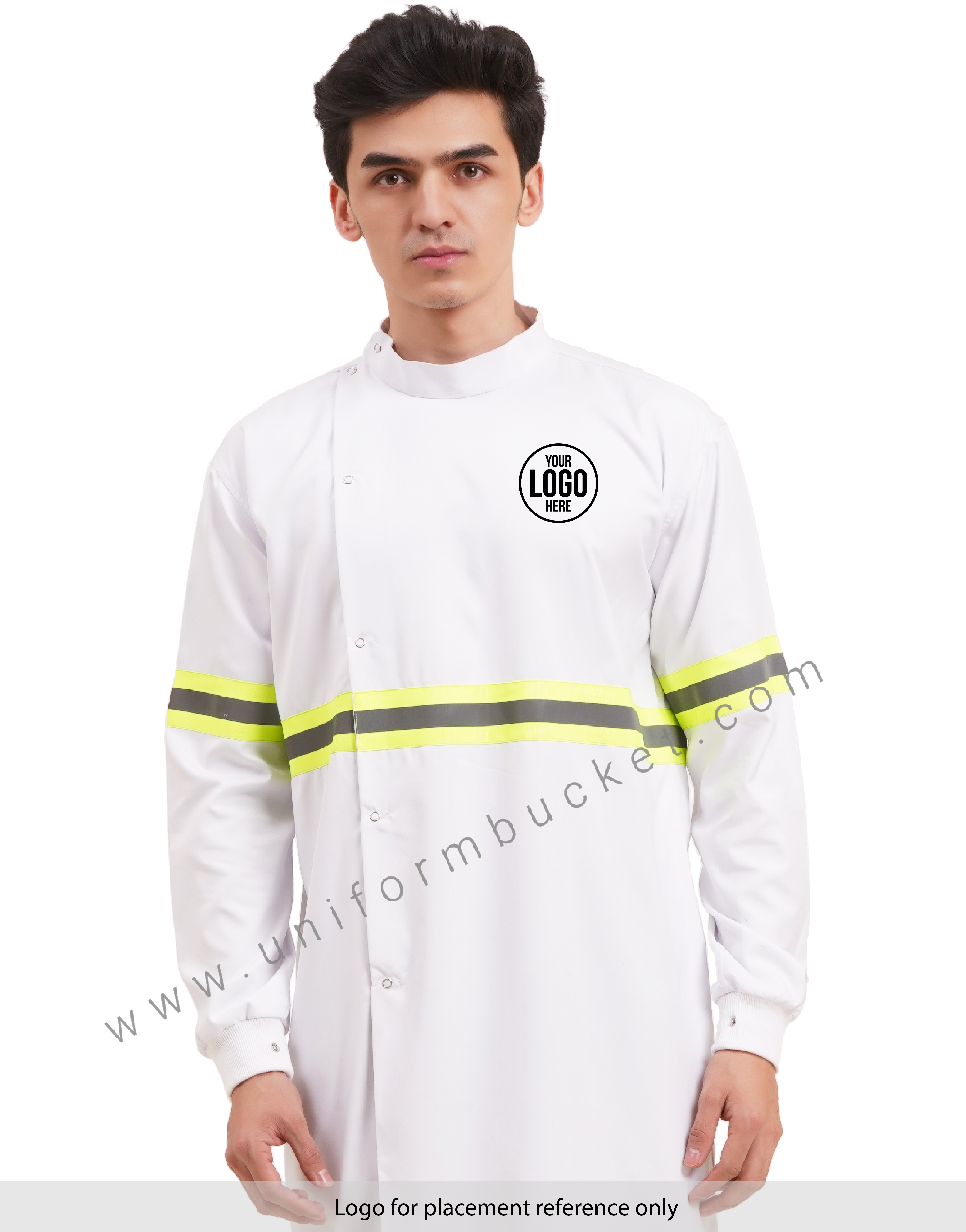 white long unisex lab coat in full sleeve with consai thumbnail 5