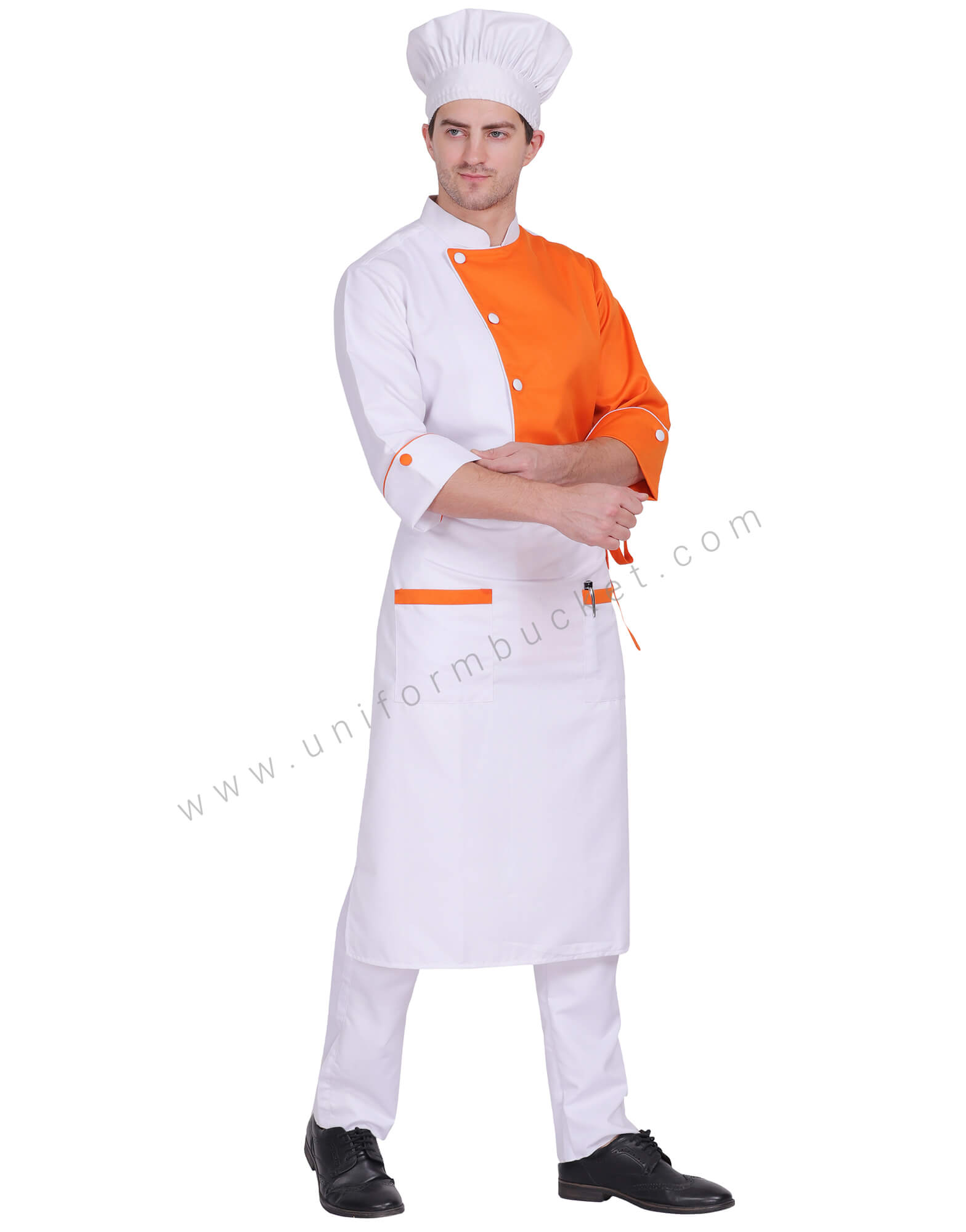 White & Orange Bistro Apron With Two Patch Pocket thumbnail 3