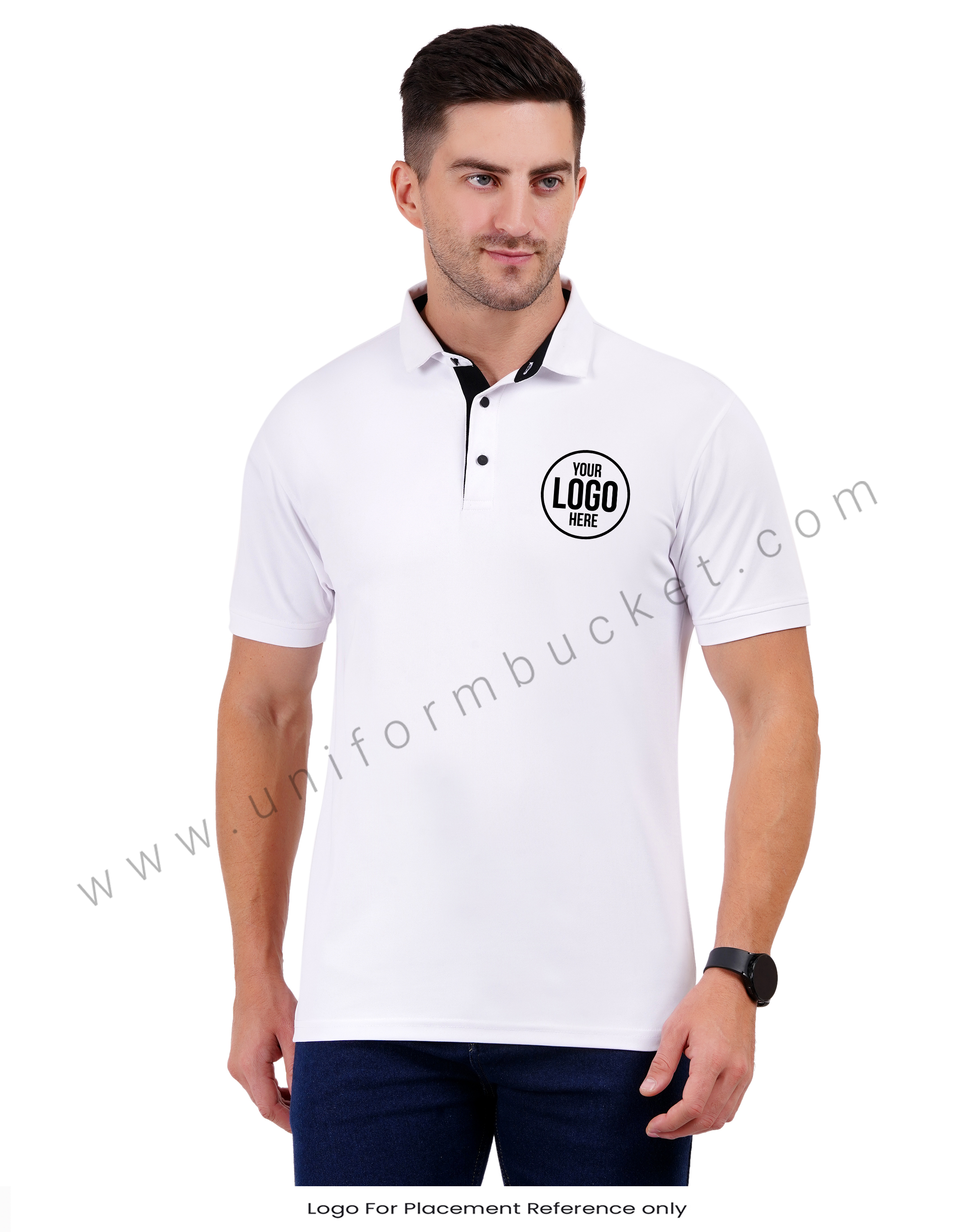 White polo T-shirt enhanced with sleek black trim view 1