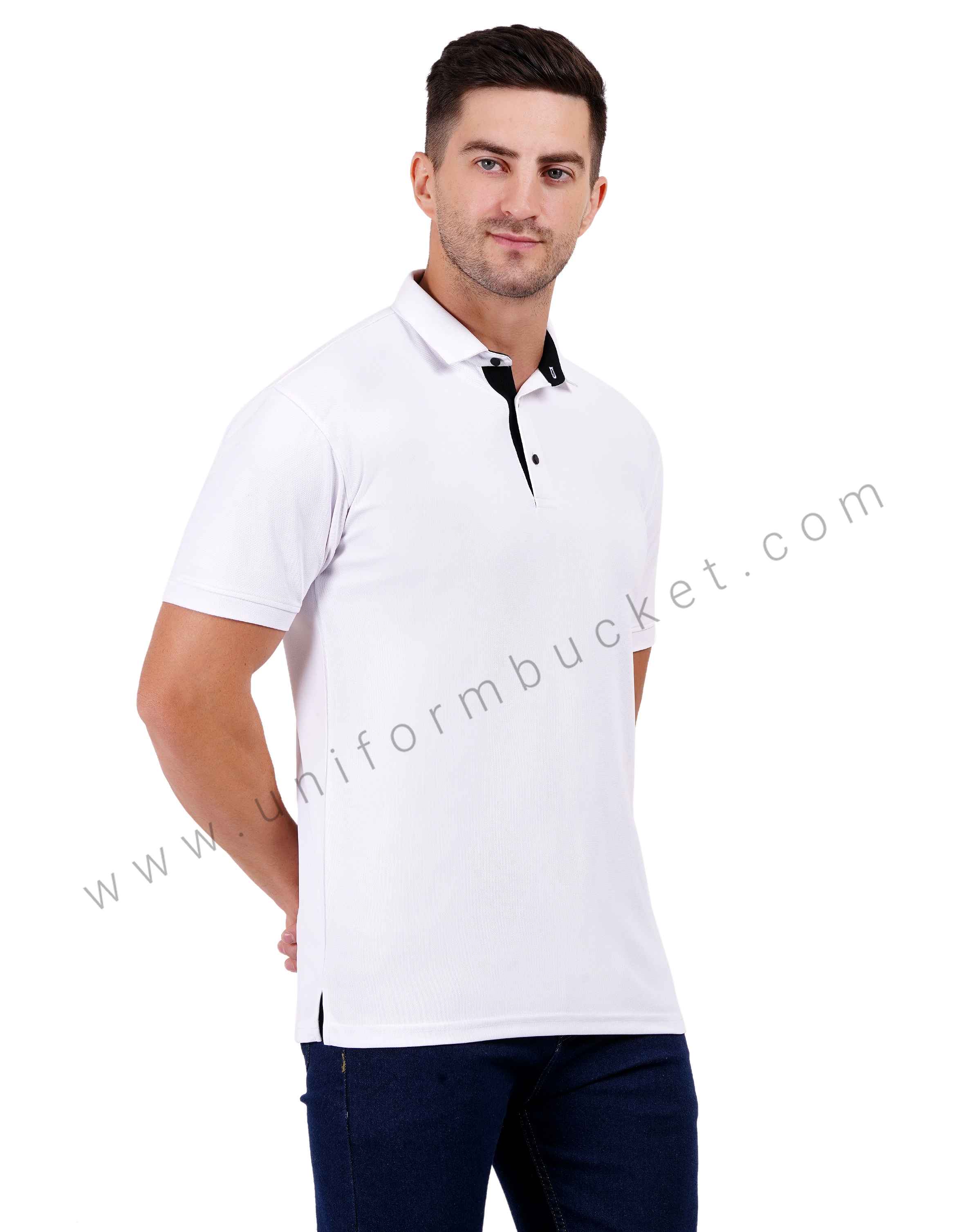 White polo T-shirt enhanced with sleek black trim thumbnail 2