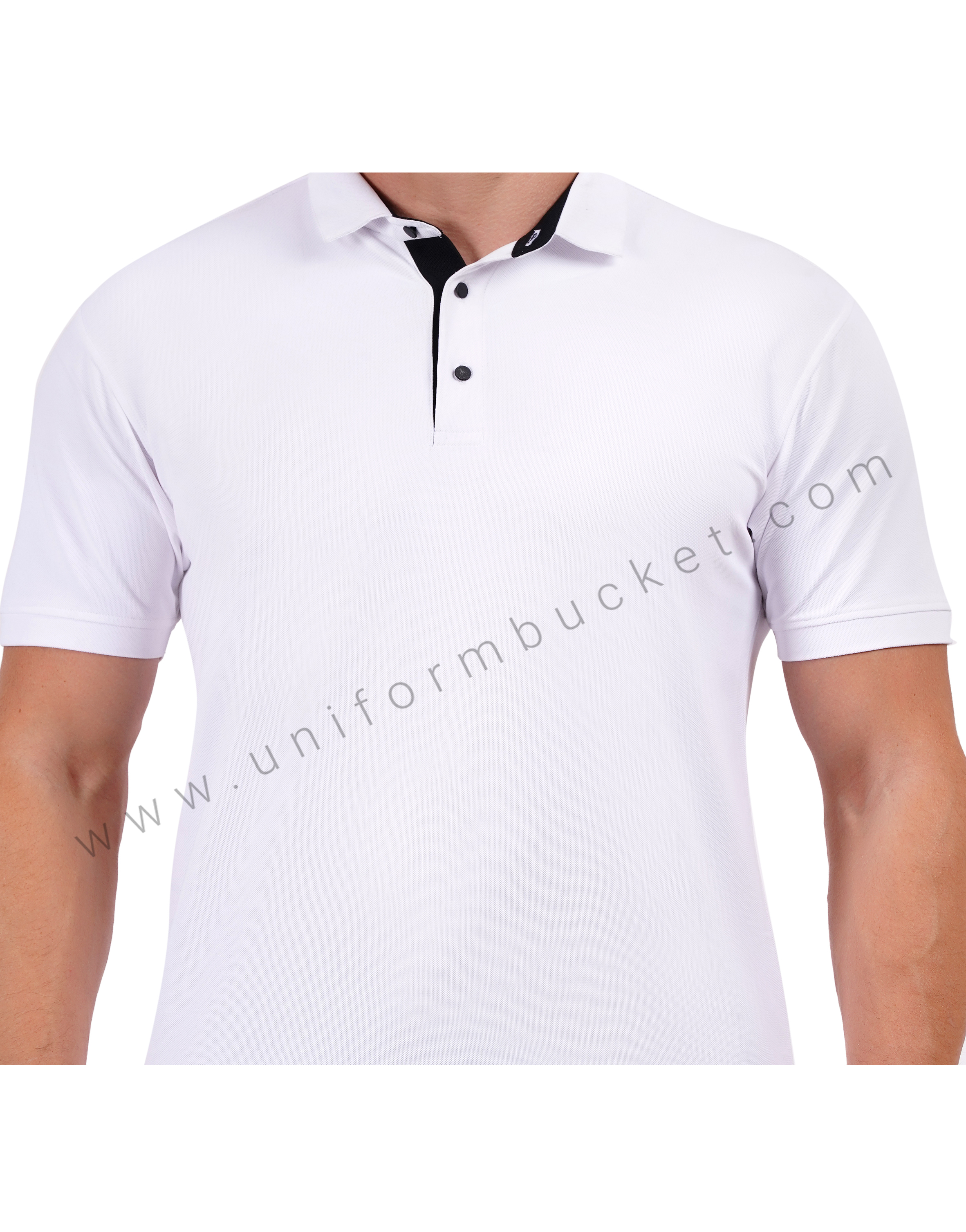 White polo T-shirt enhanced with sleek black trim thumbnail 4