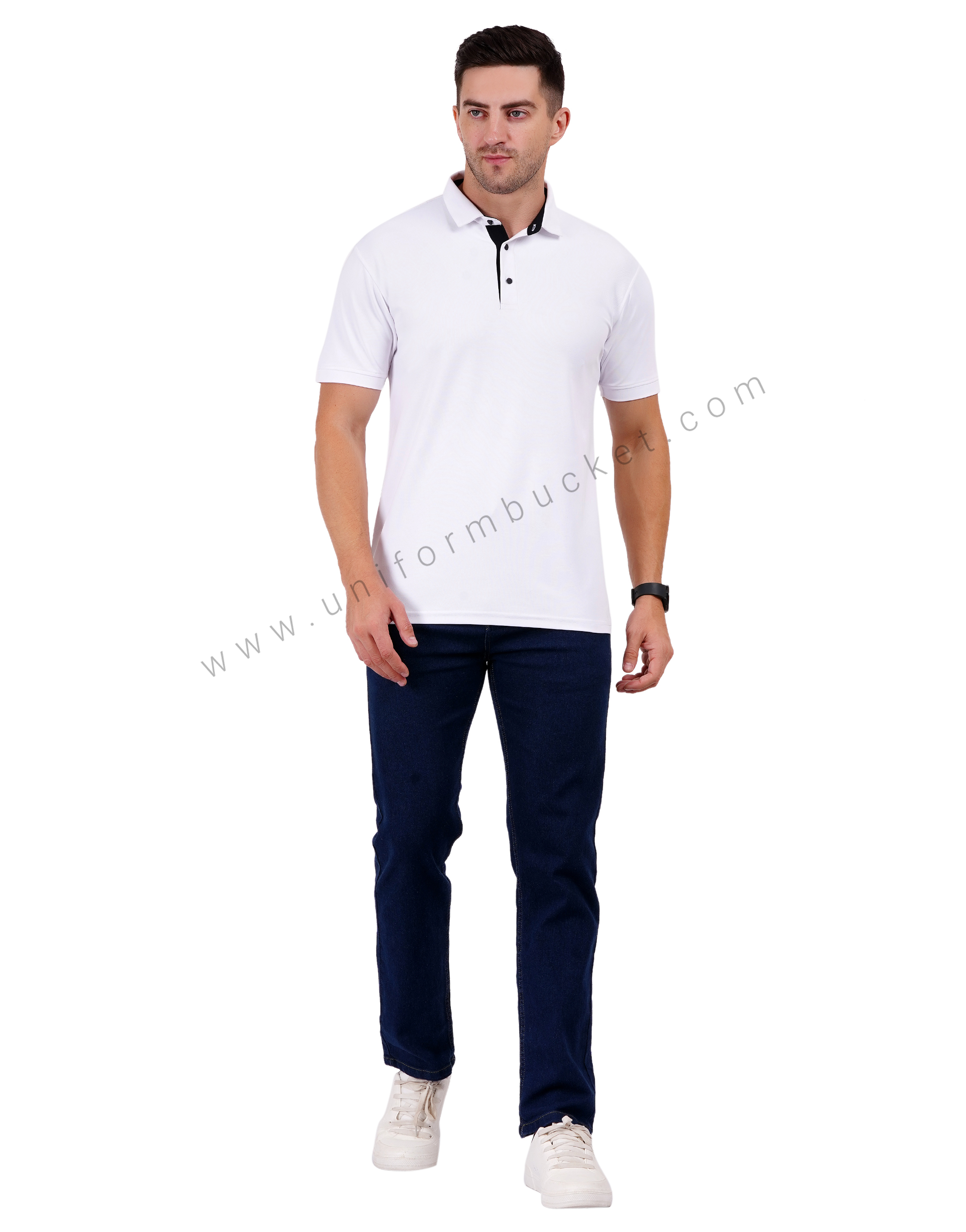 White polo T-shirt enhanced with sleek black trim thumbnail 6