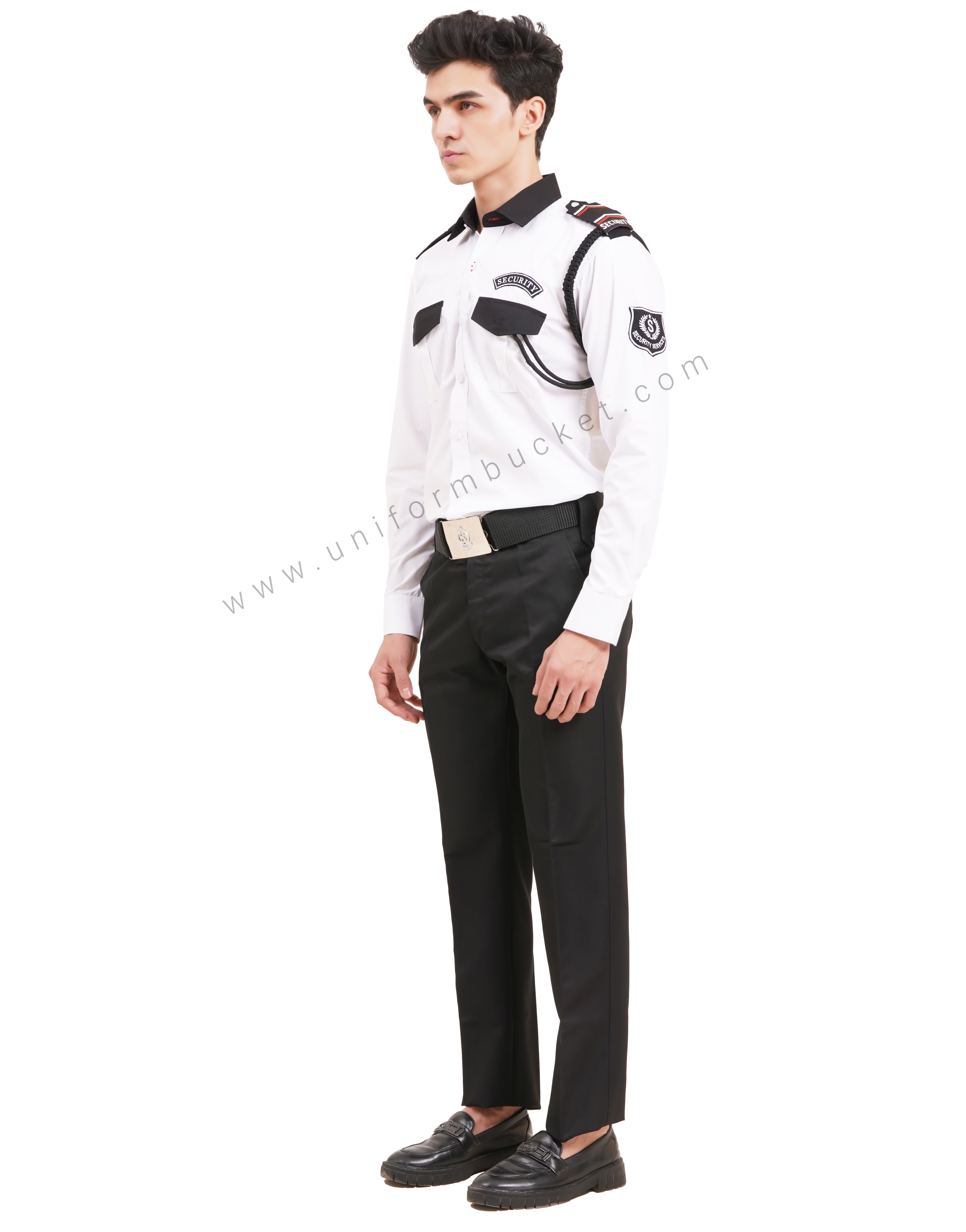 WHITE SECURITY GUARD MALE SHIRT WITH BLACK FLAP thumbnail 2