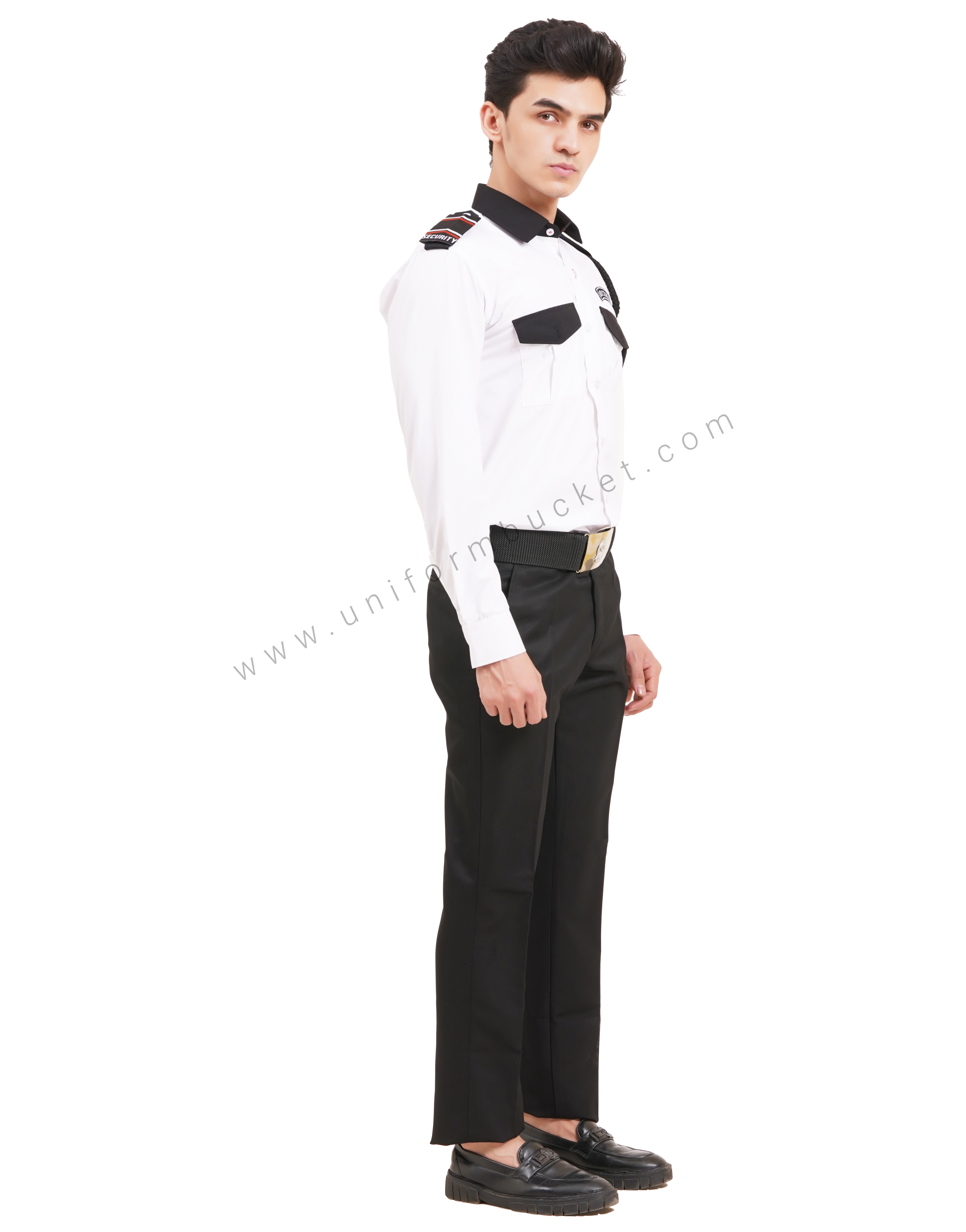 WHITE SECURITY GUARD MALE SHIRT WITH BLACK FLAP thumbnail 3