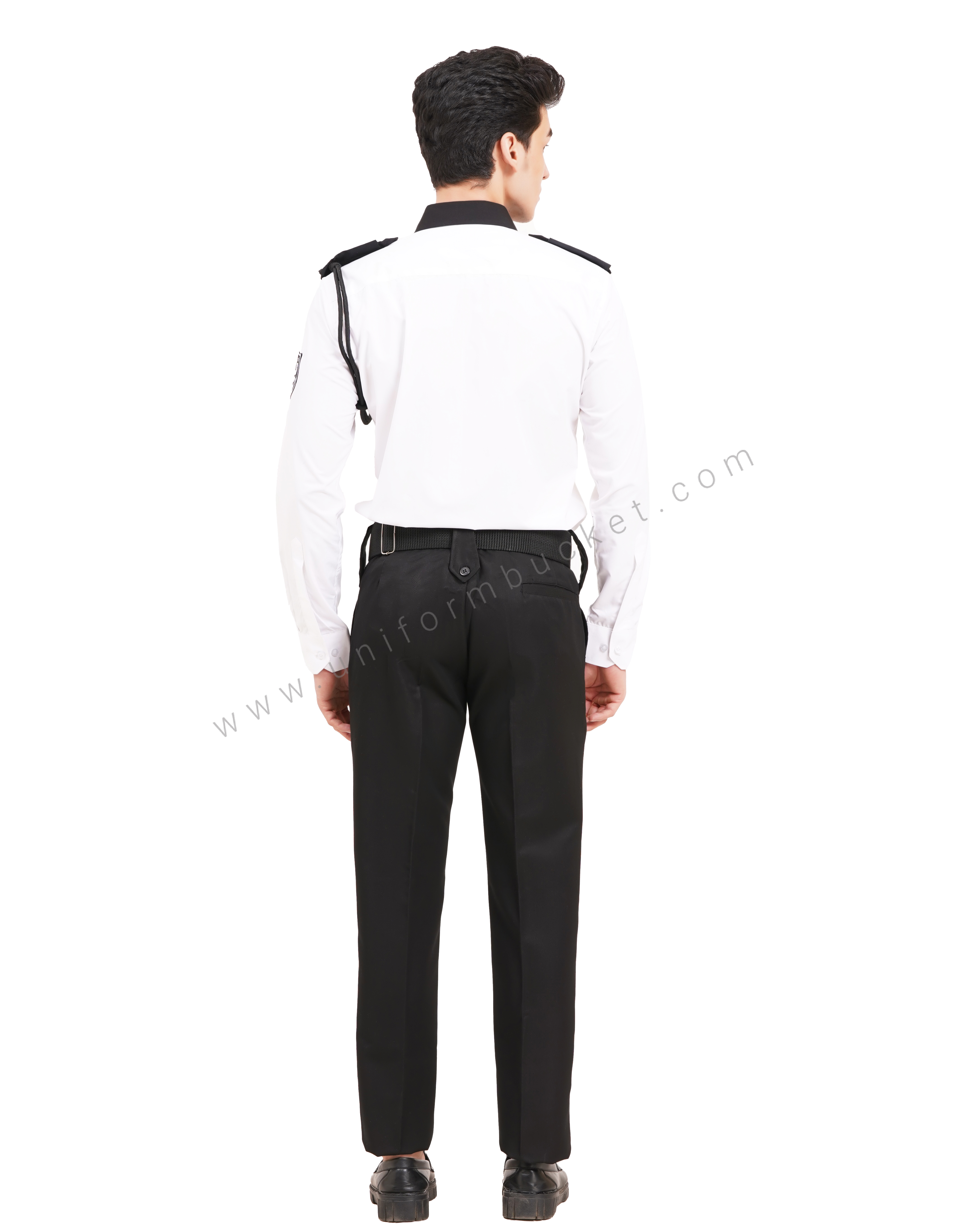 WHITE SECURITY GUARD MALE SHIRT WITH BLACK FLAP thumbnail 4