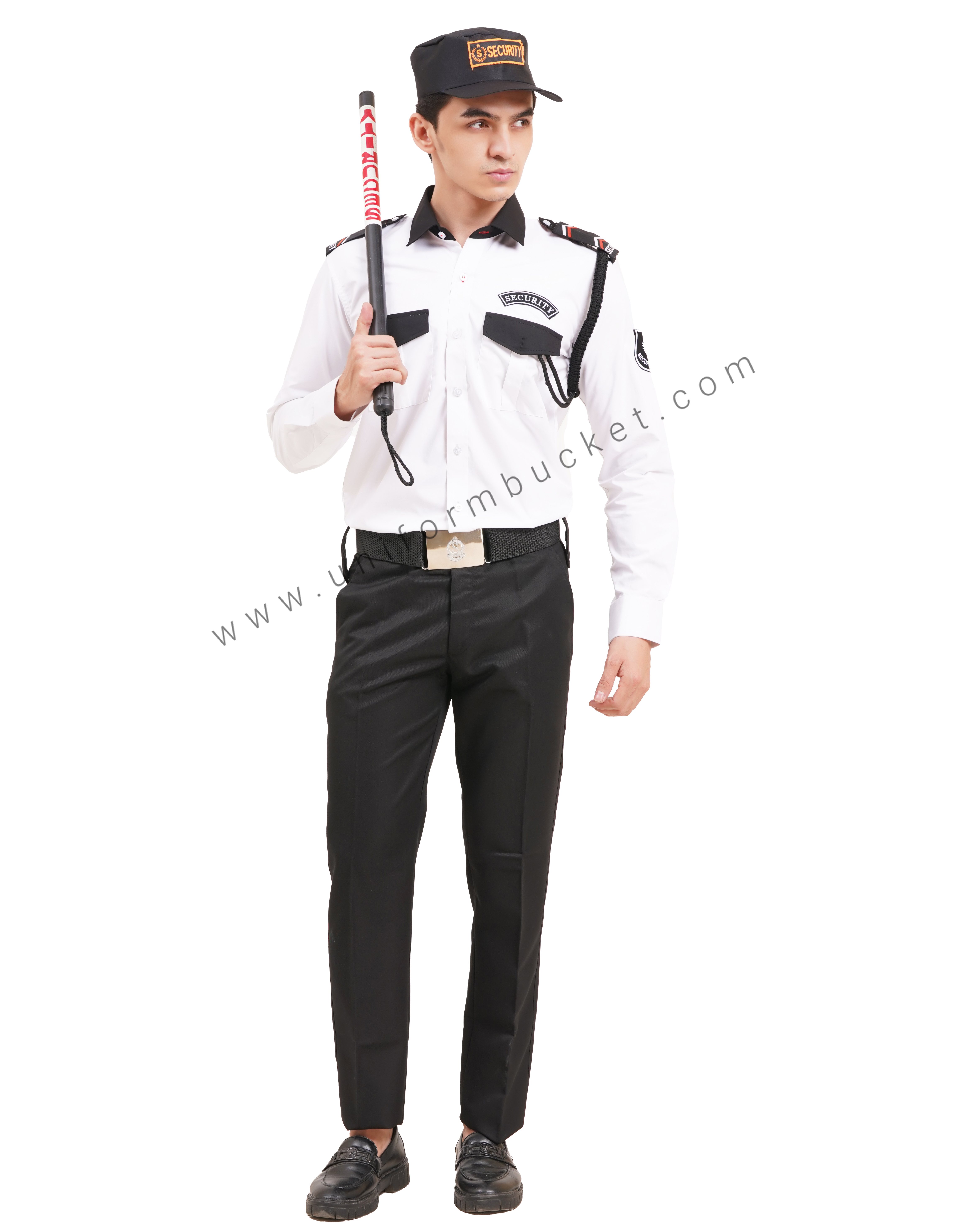 WHITE SECURITY GUARD MALE SHIRT WITH BLACK FLAP thumbnail 6