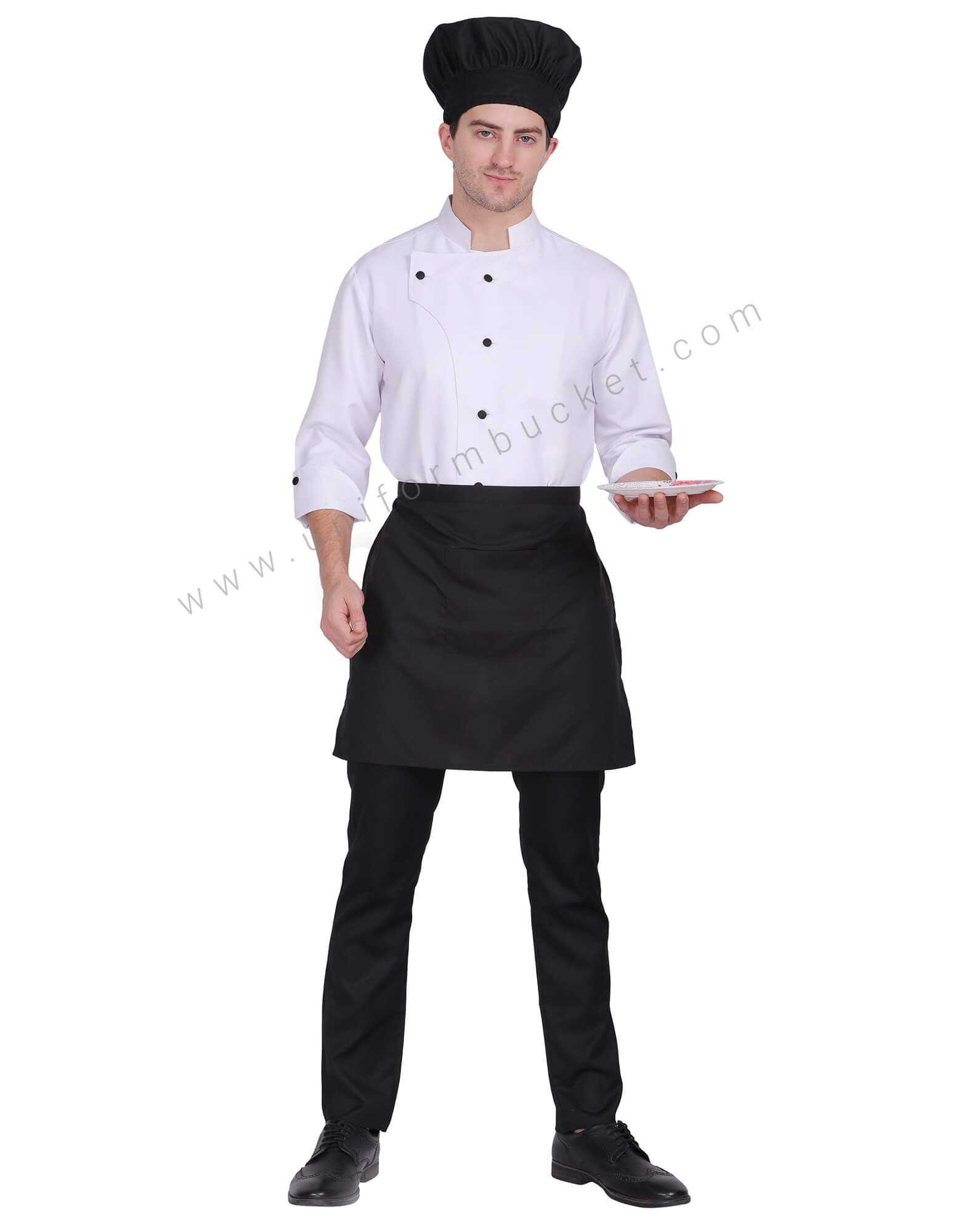 White  Stylish  Chef Jacket with 3-4 sleeve view 1