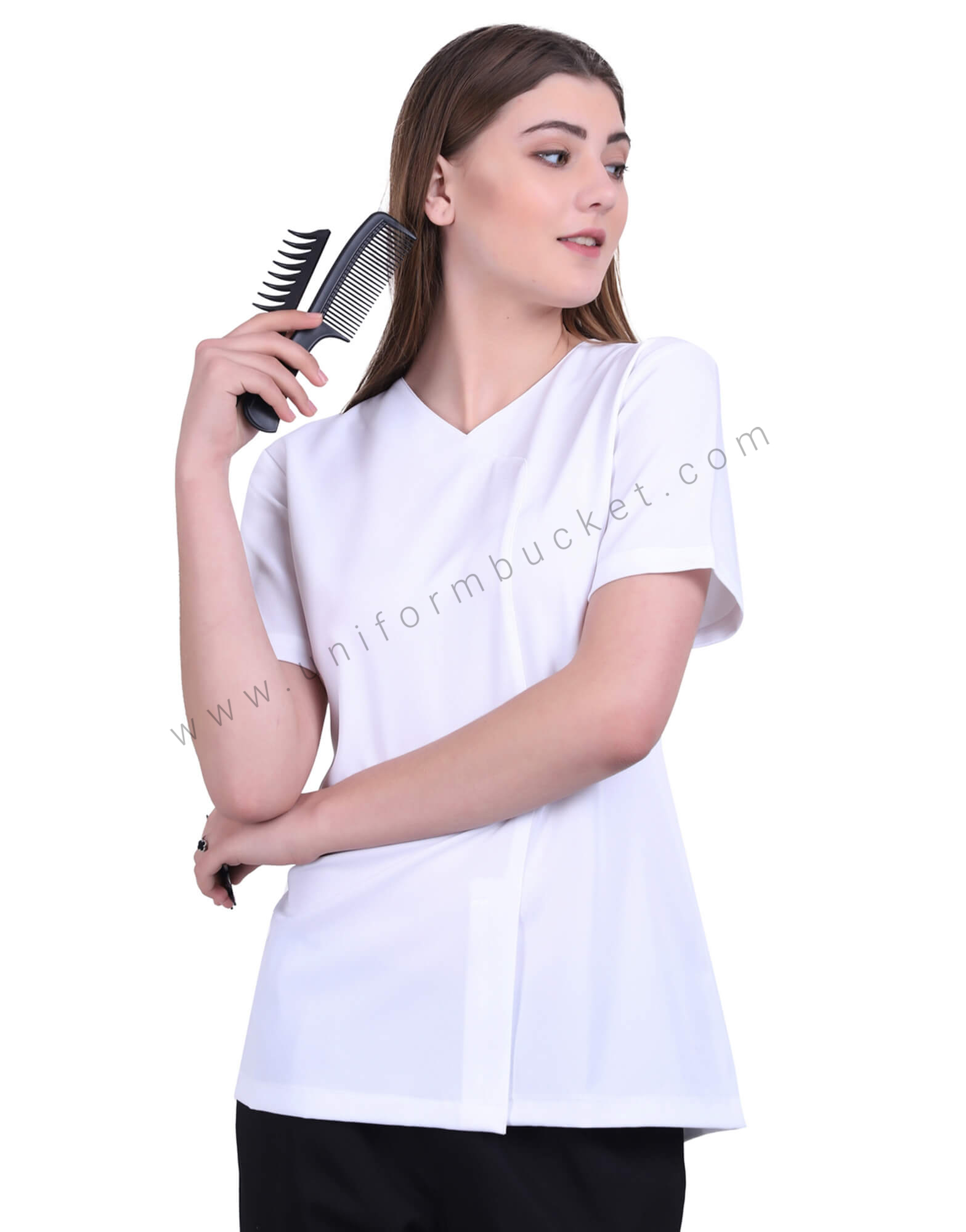 White Stylish Crossover Neck Tunic view 1