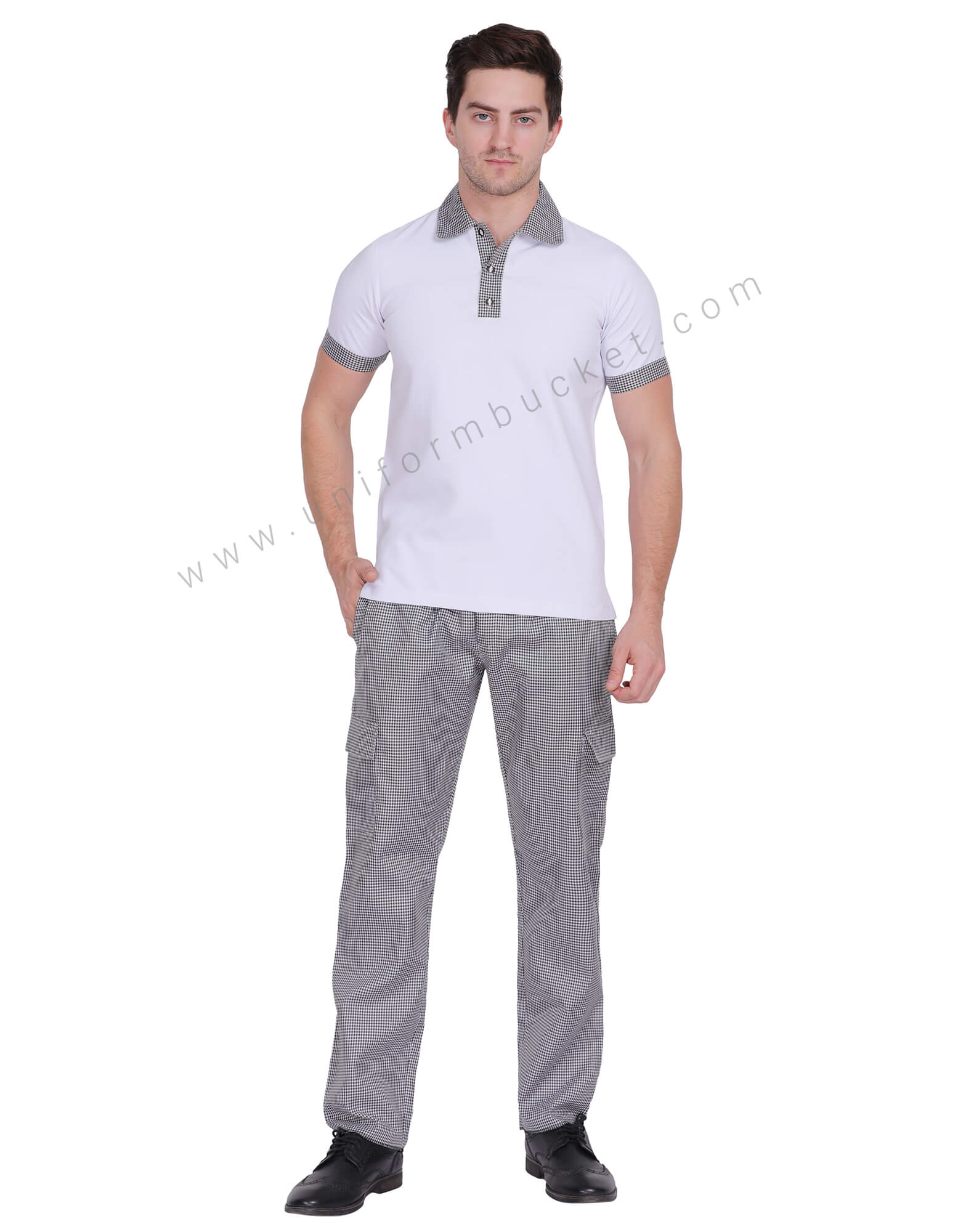 White T-shirt Style Tunic For Male With Check Collar thumbnail 2