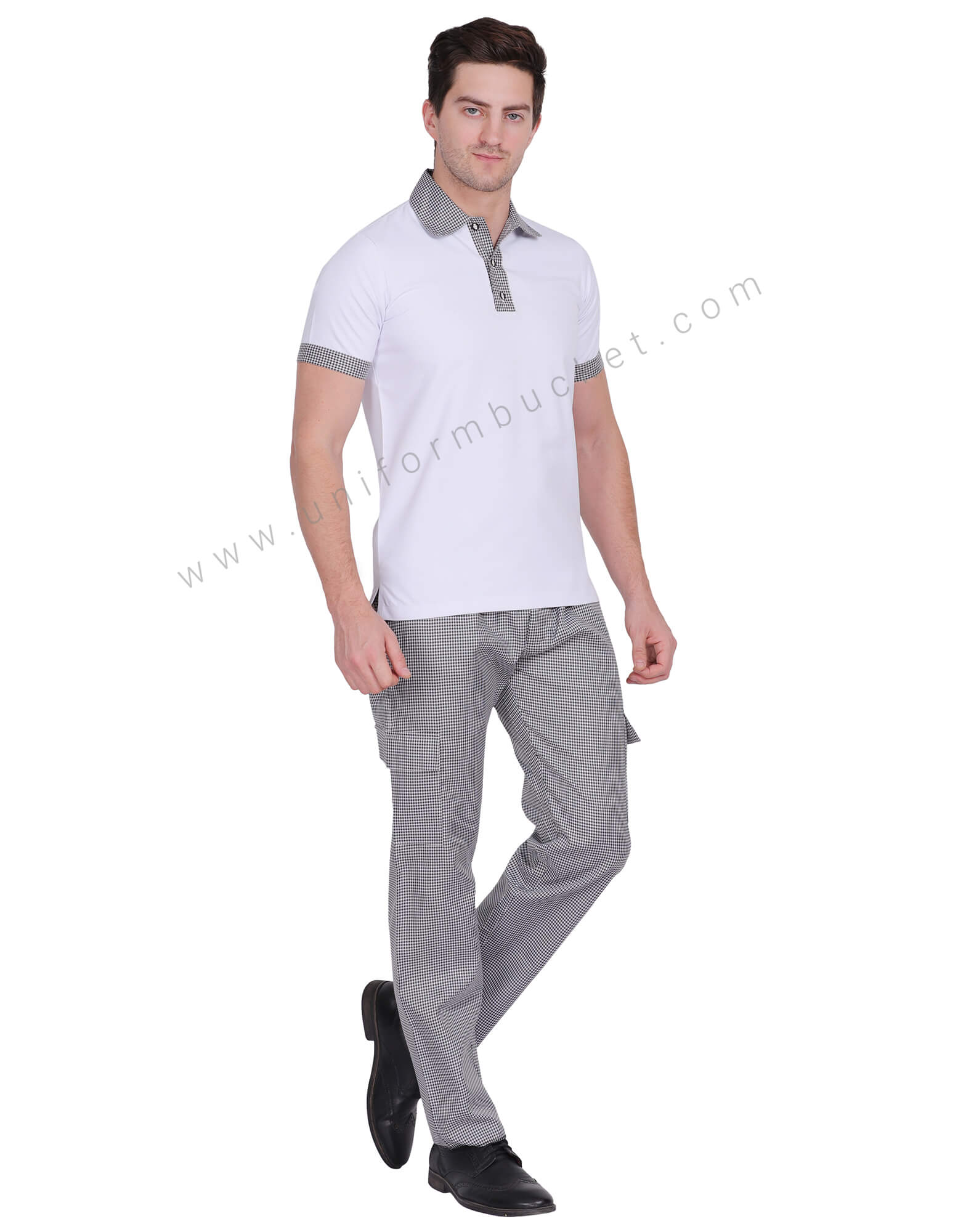 White T-shirt Style Tunic For Male With Check Collar thumbnail 3