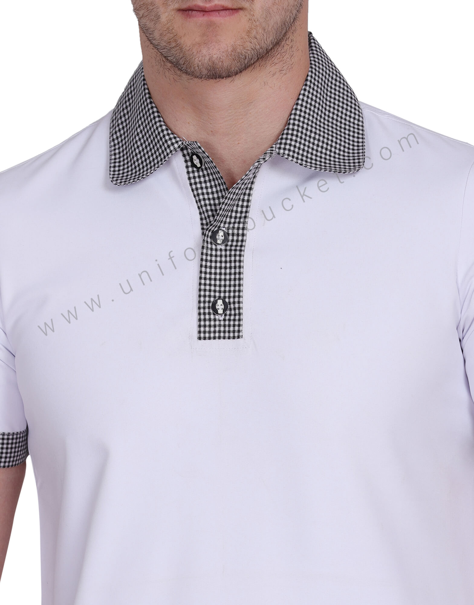 White T-shirt Style Tunic For Male With Check Collar thumbnail 5
