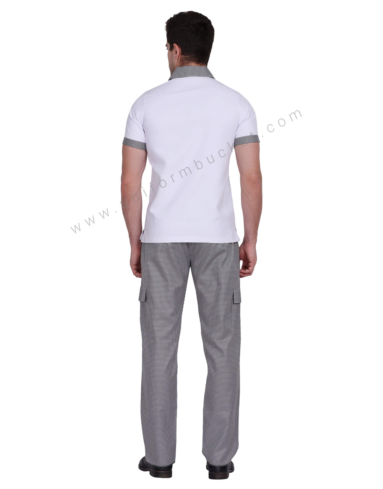 White T-shirt Style Tunic For Male With Check Collar thumbnail 4