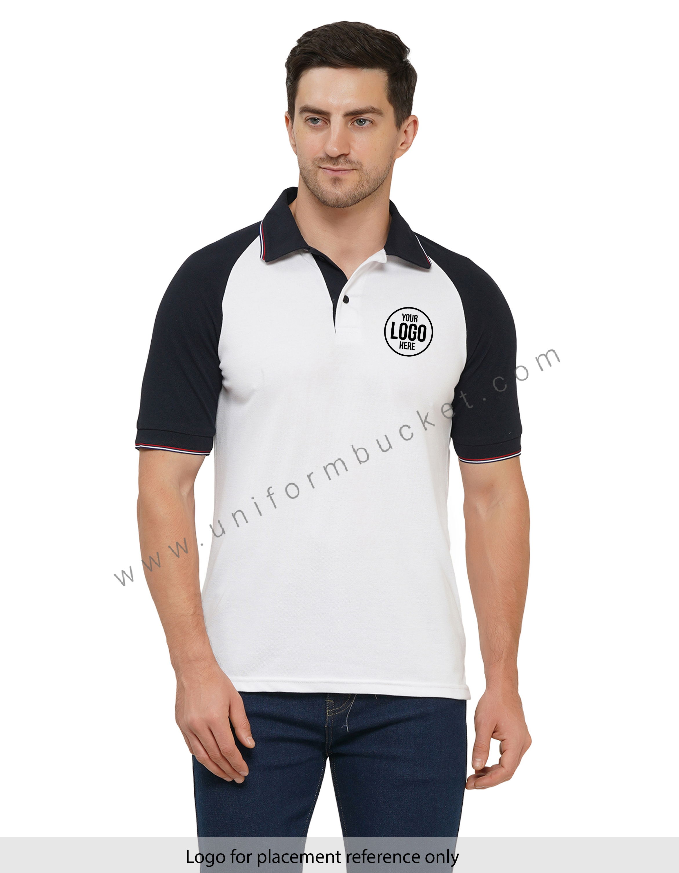 WHITE T-SHIRT WITH NAVY BLUE RAGLAN HALF SLEEVE view 1