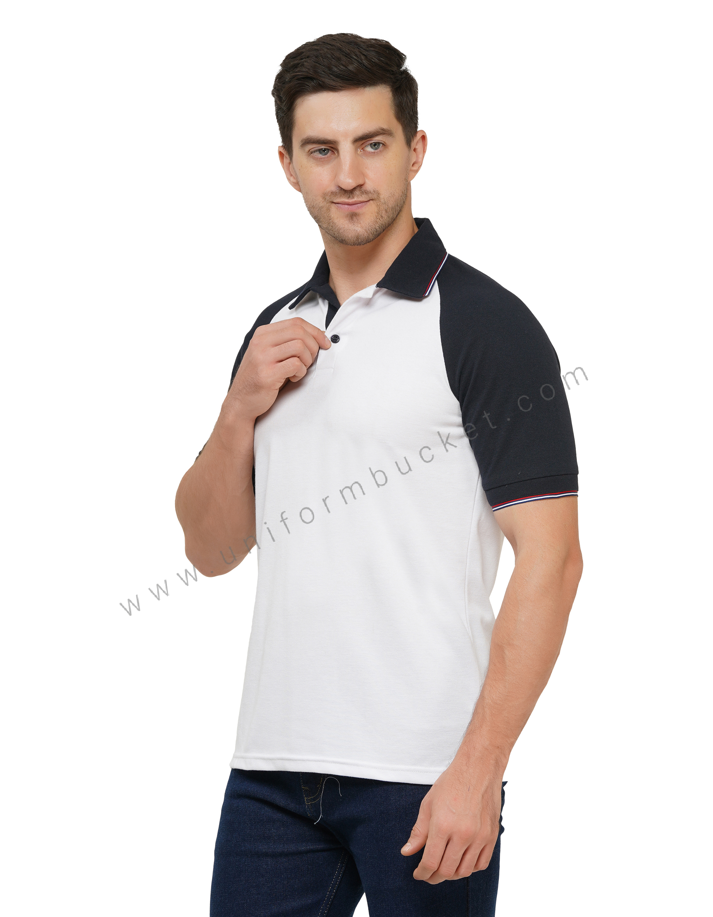 WHITE T-SHIRT WITH NAVY BLUE RAGLAN HALF SLEEVE thumbnail 2