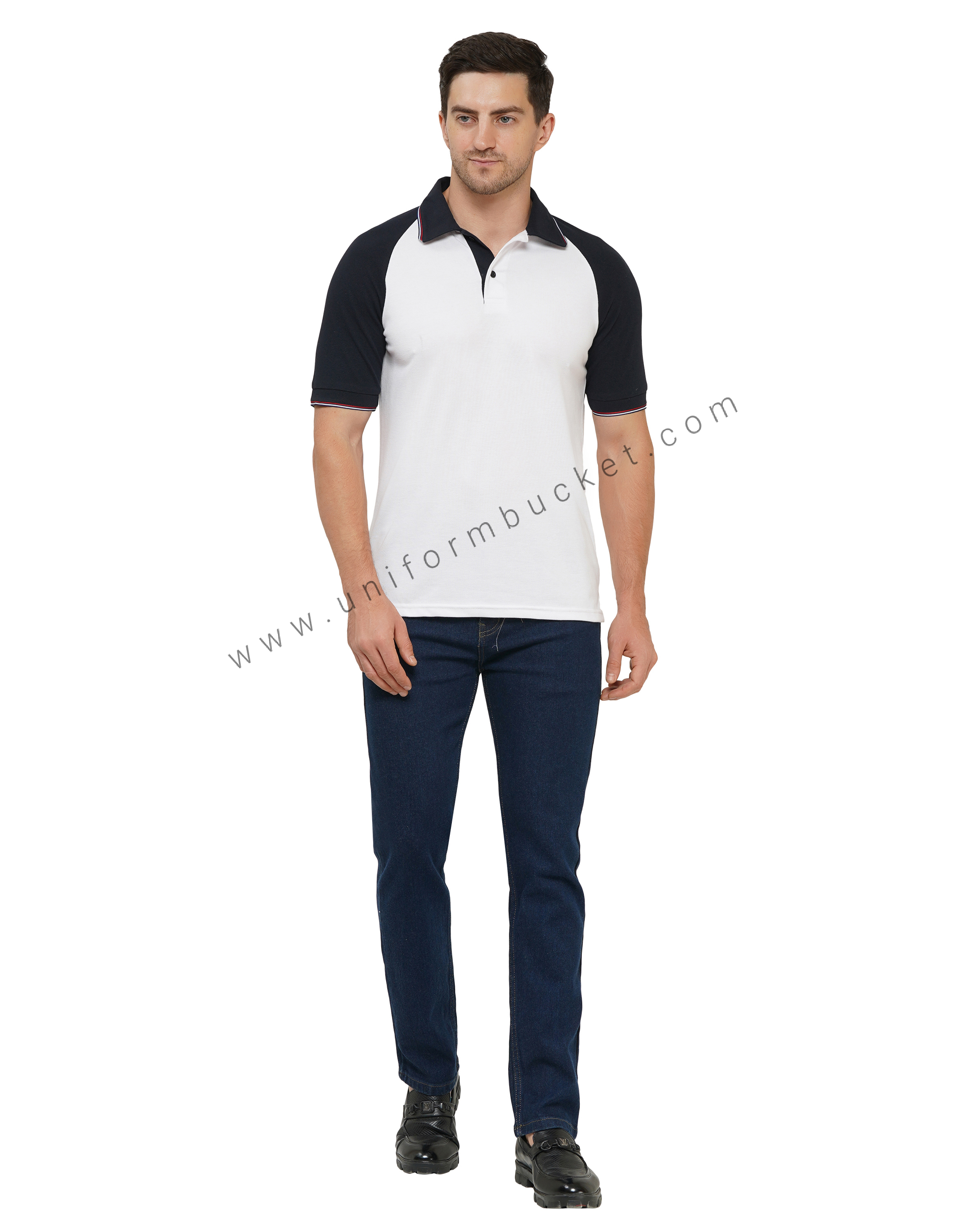 WHITE T-SHIRT WITH NAVY BLUE RAGLAN HALF SLEEVE thumbnail 4