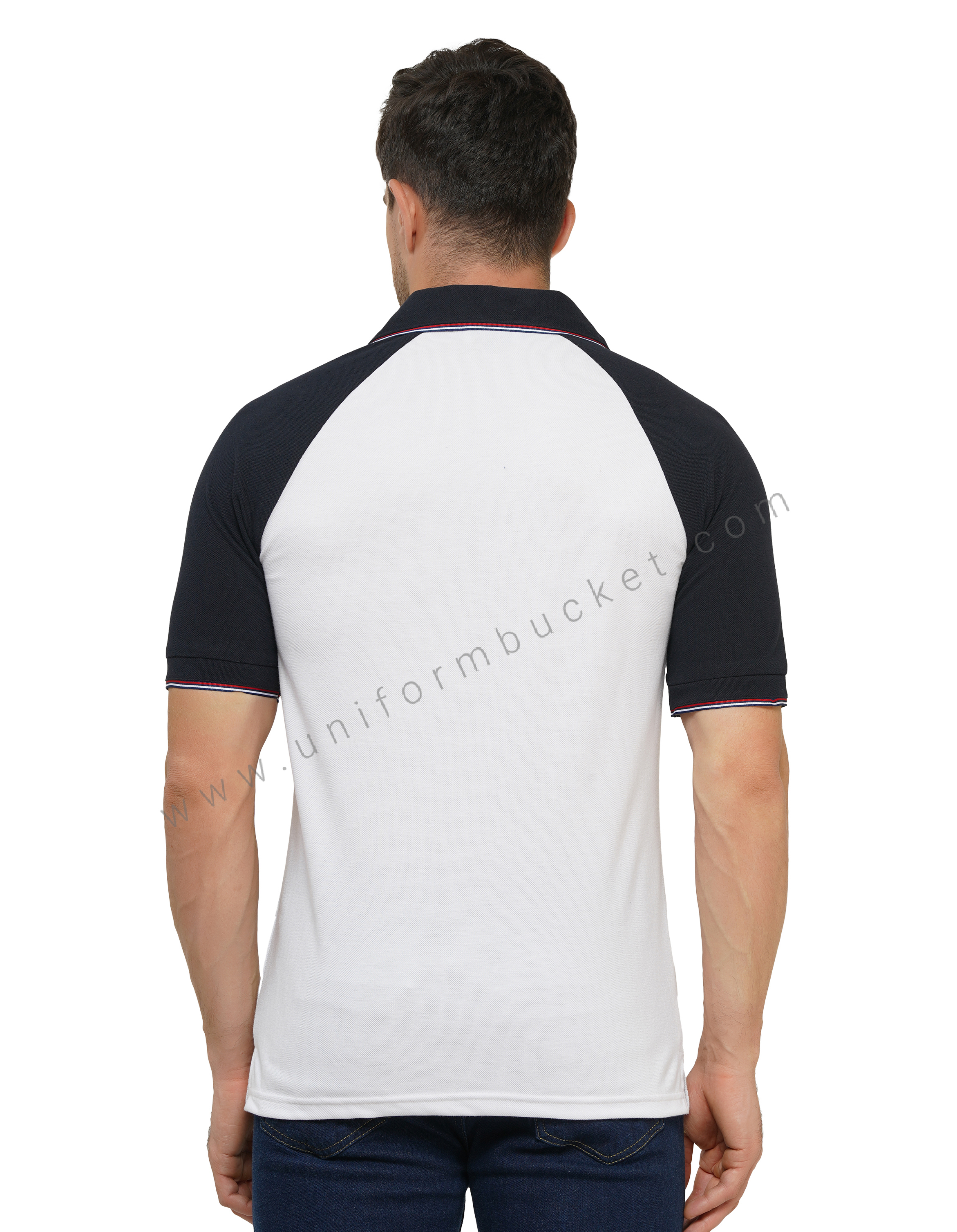 WHITE T-SHIRT WITH NAVY BLUE RAGLAN HALF SLEEVE thumbnail 5