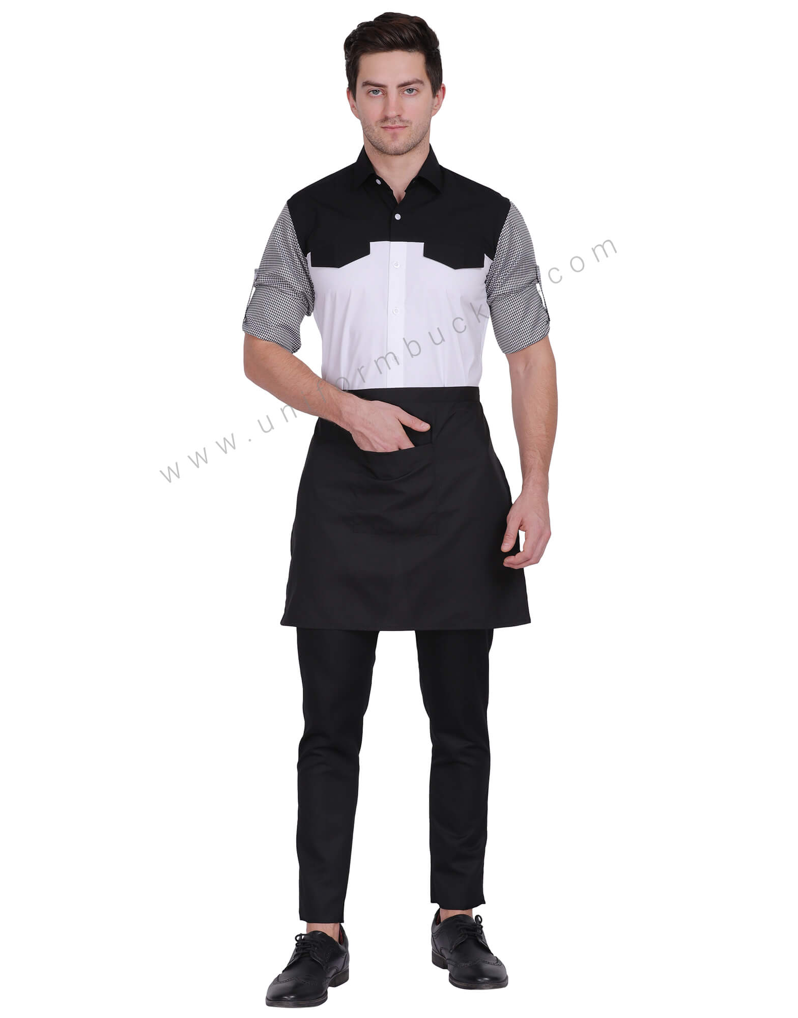 White With Black Check designer Shirt For Male thumbnail 2