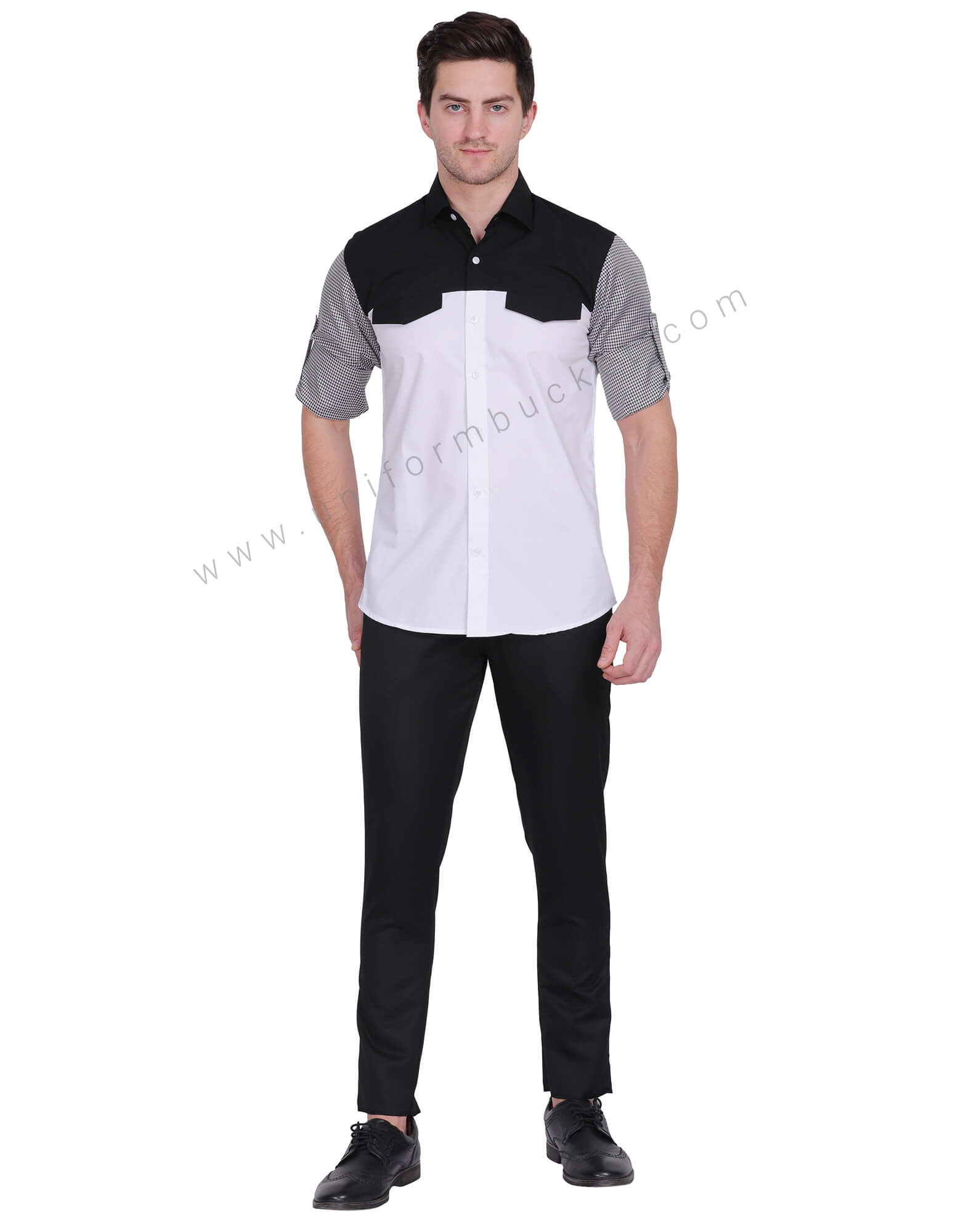 White With Black Check designer Shirt For Male thumbnail 3