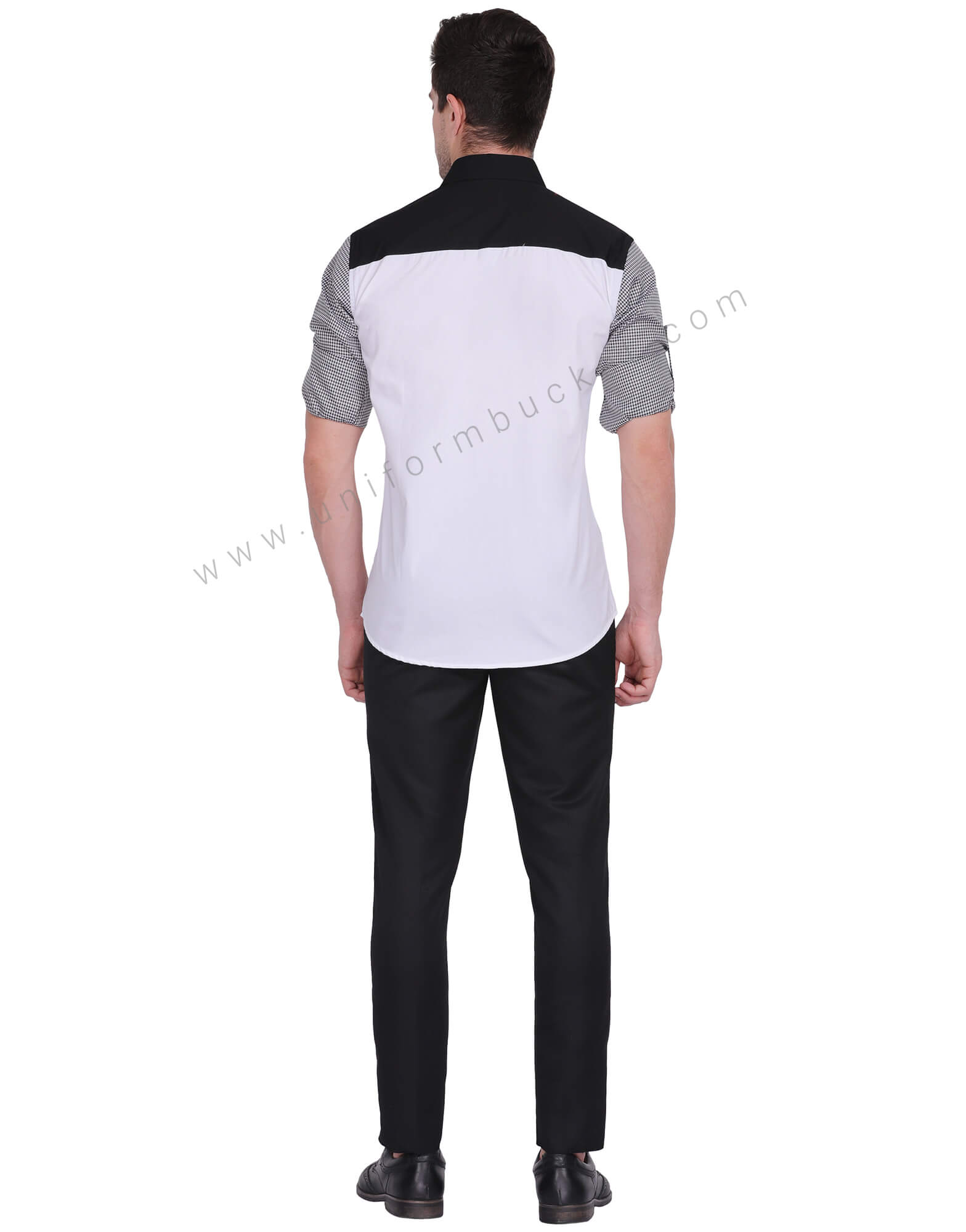 White With Black Check designer Shirt For Male thumbnail 4