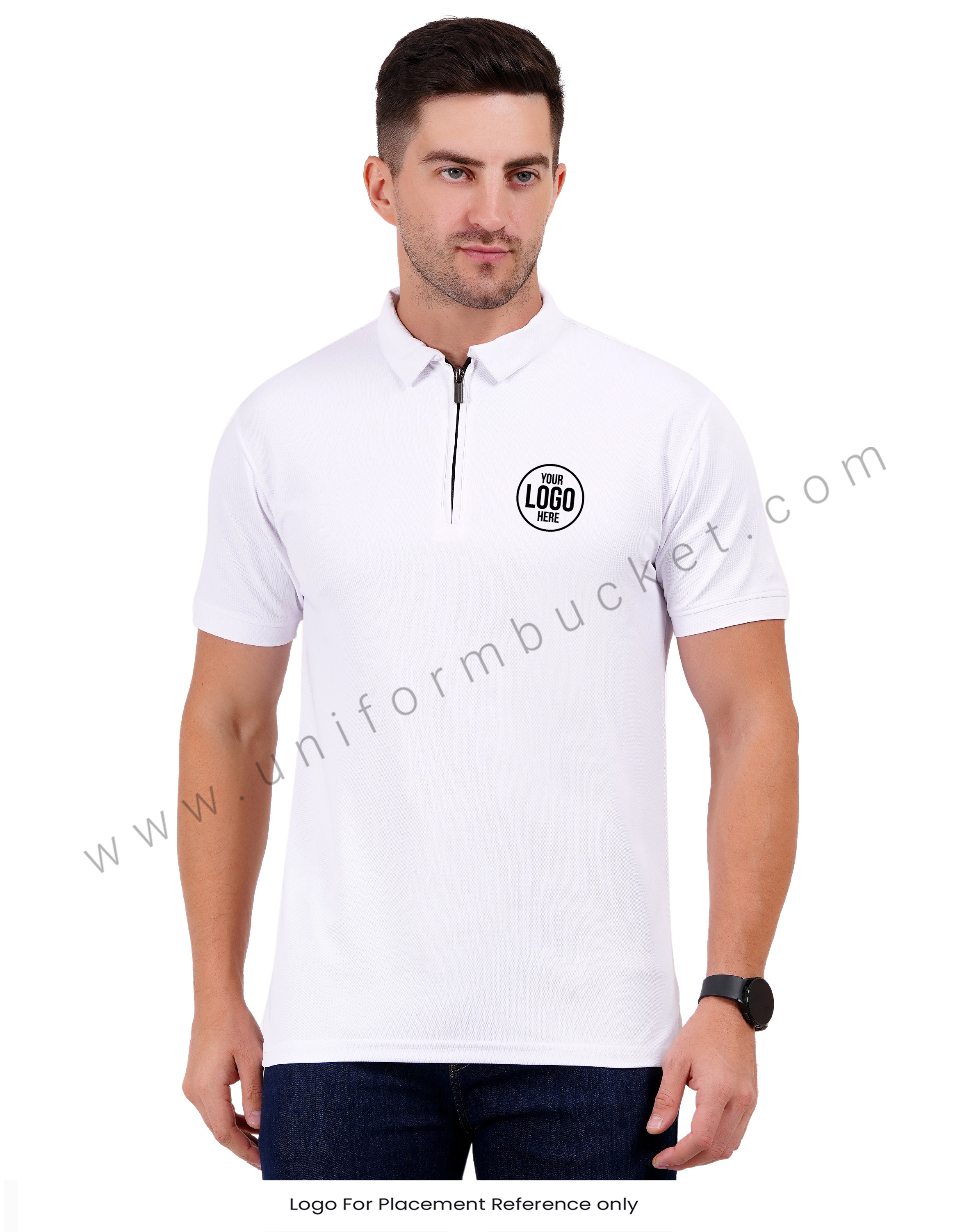 White zipper polo T-shirt view 1