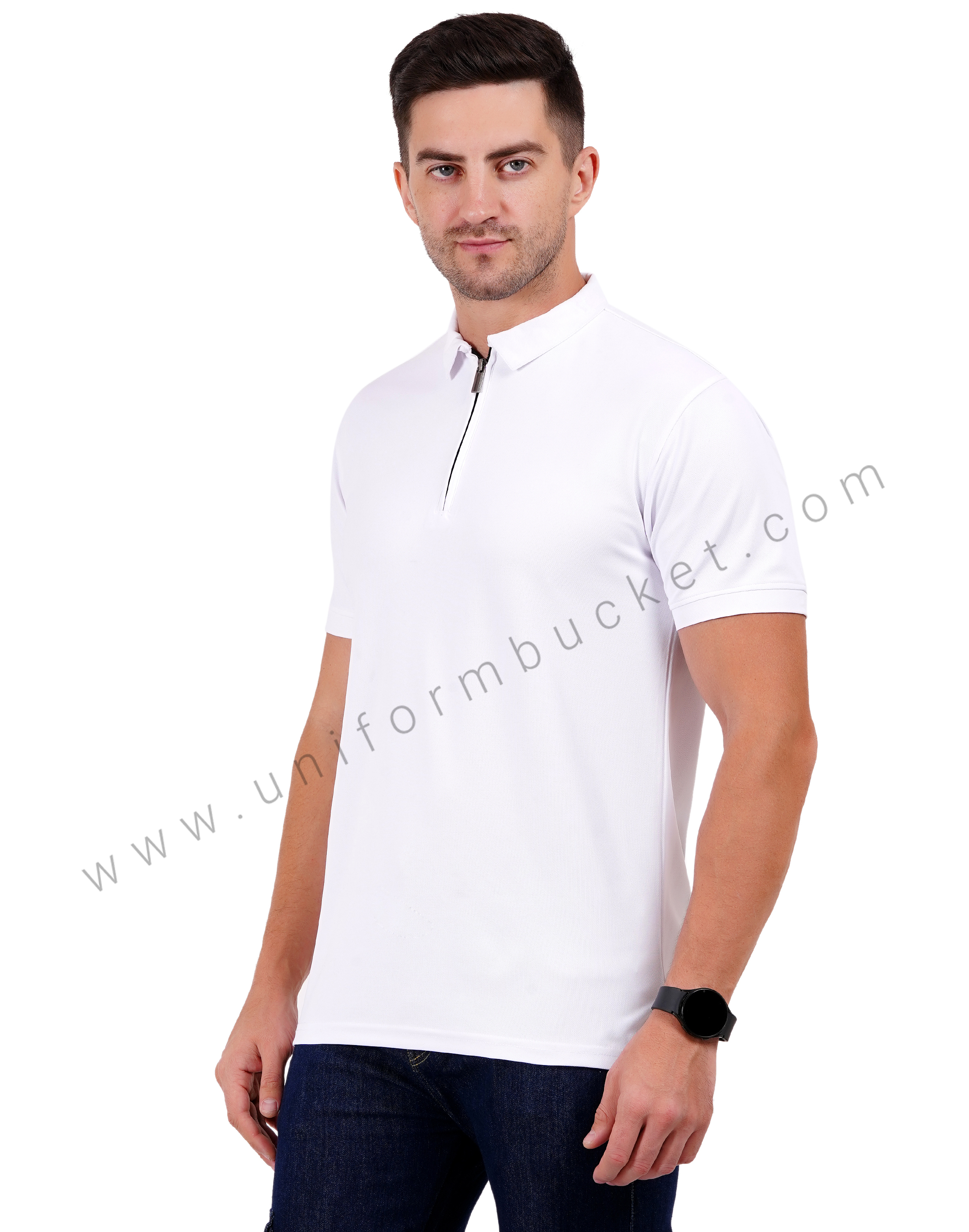 White zipper polo T-shirt thumbnail 2
