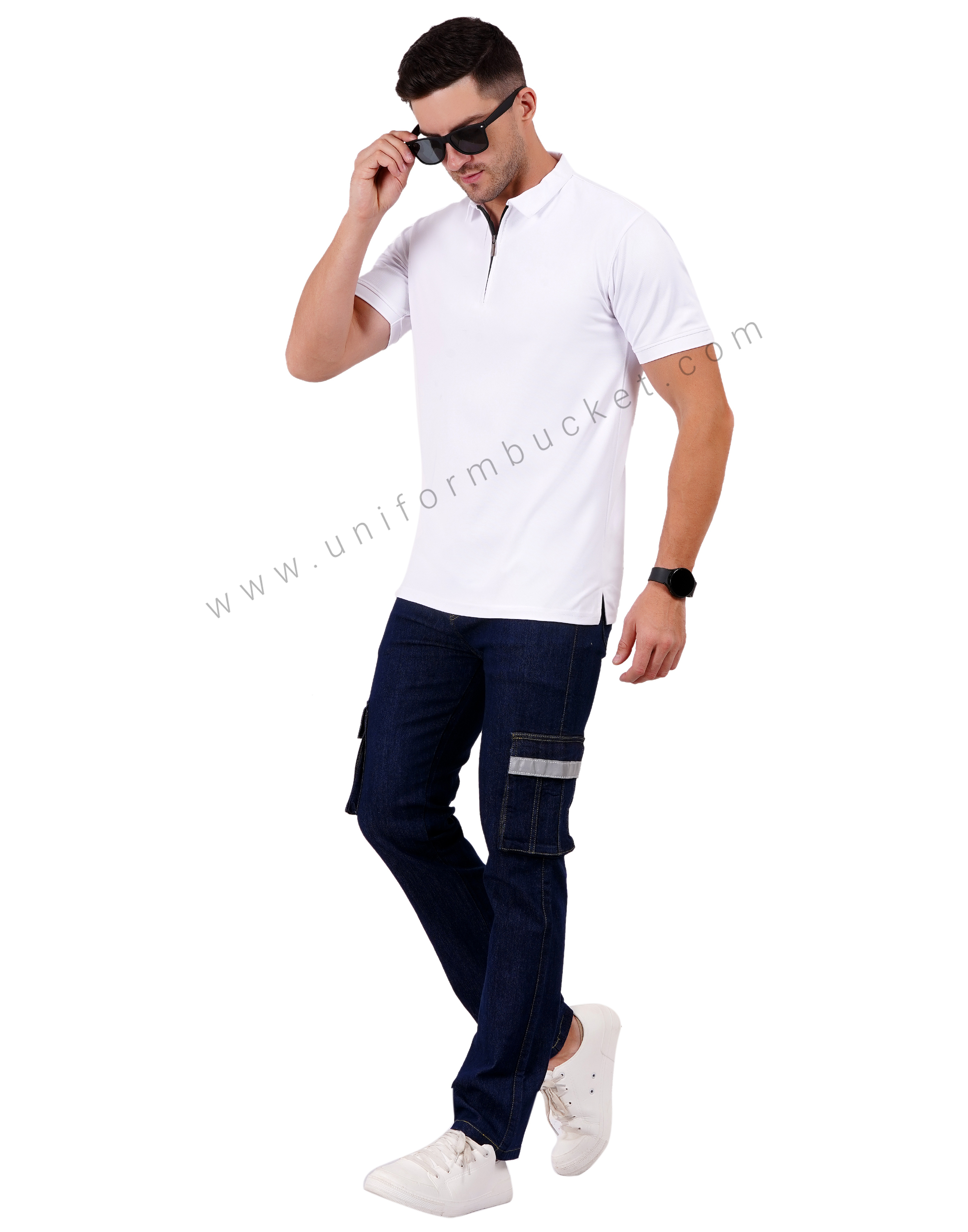 White zipper polo T-shirt thumbnail 5