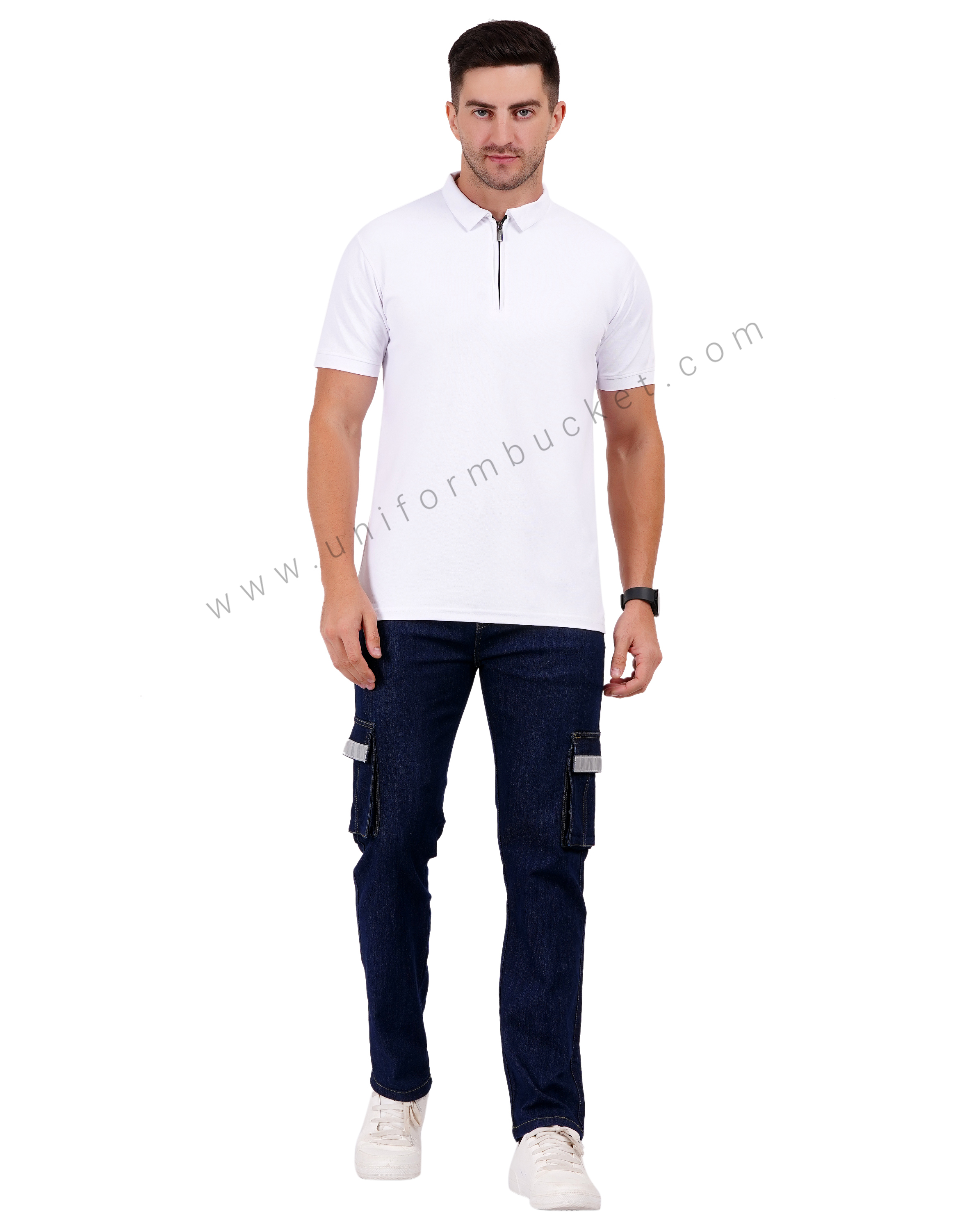 White zipper polo T-shirt thumbnail 6