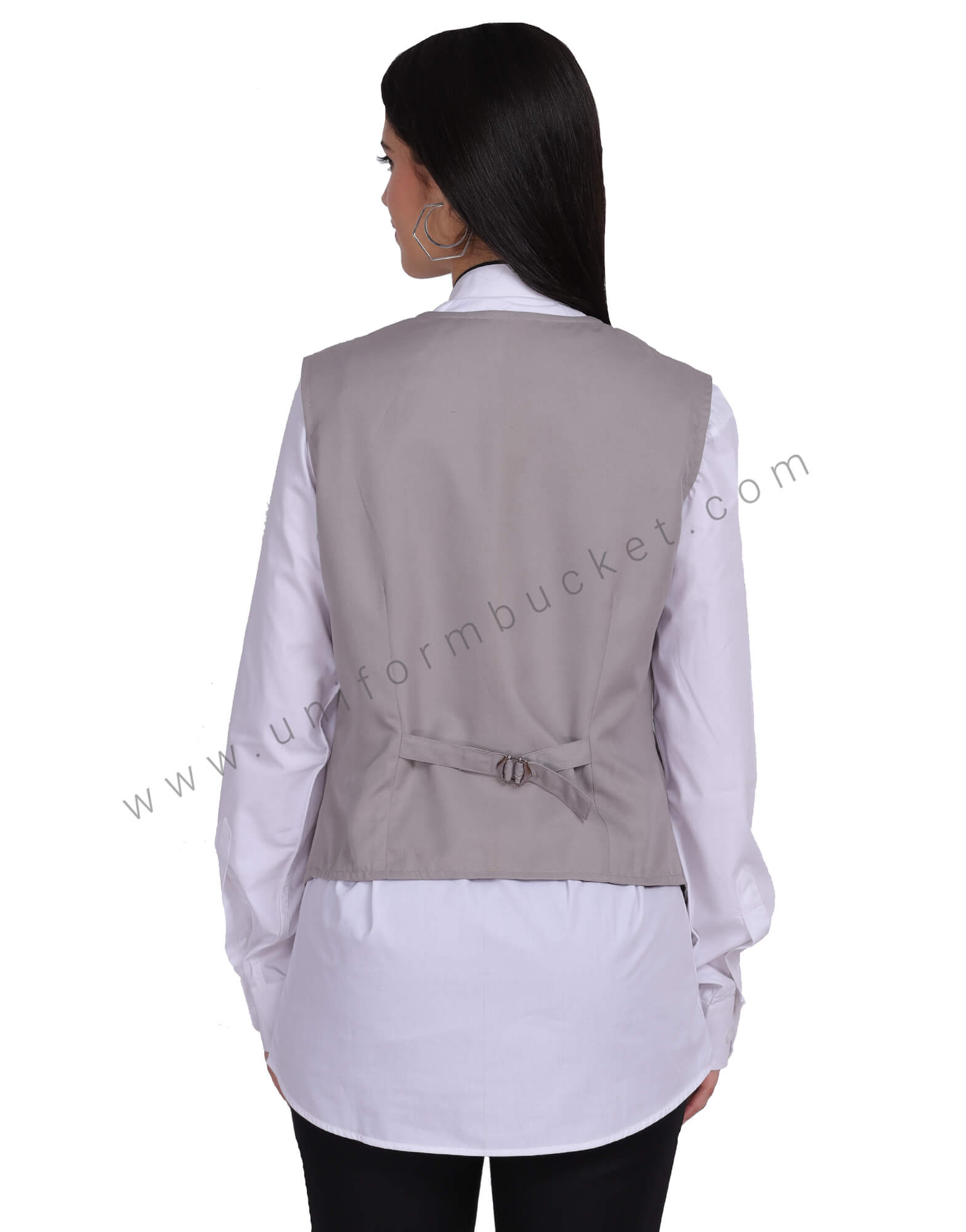 Women Deep  U-Neck  Light Grey Vest Coat thumbnail 4