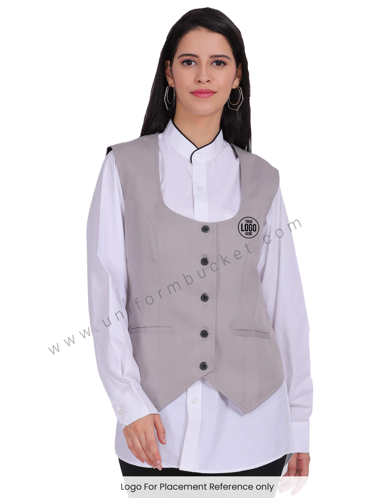 Women Deep  U-Neck  Light Grey Vest Coat view 1