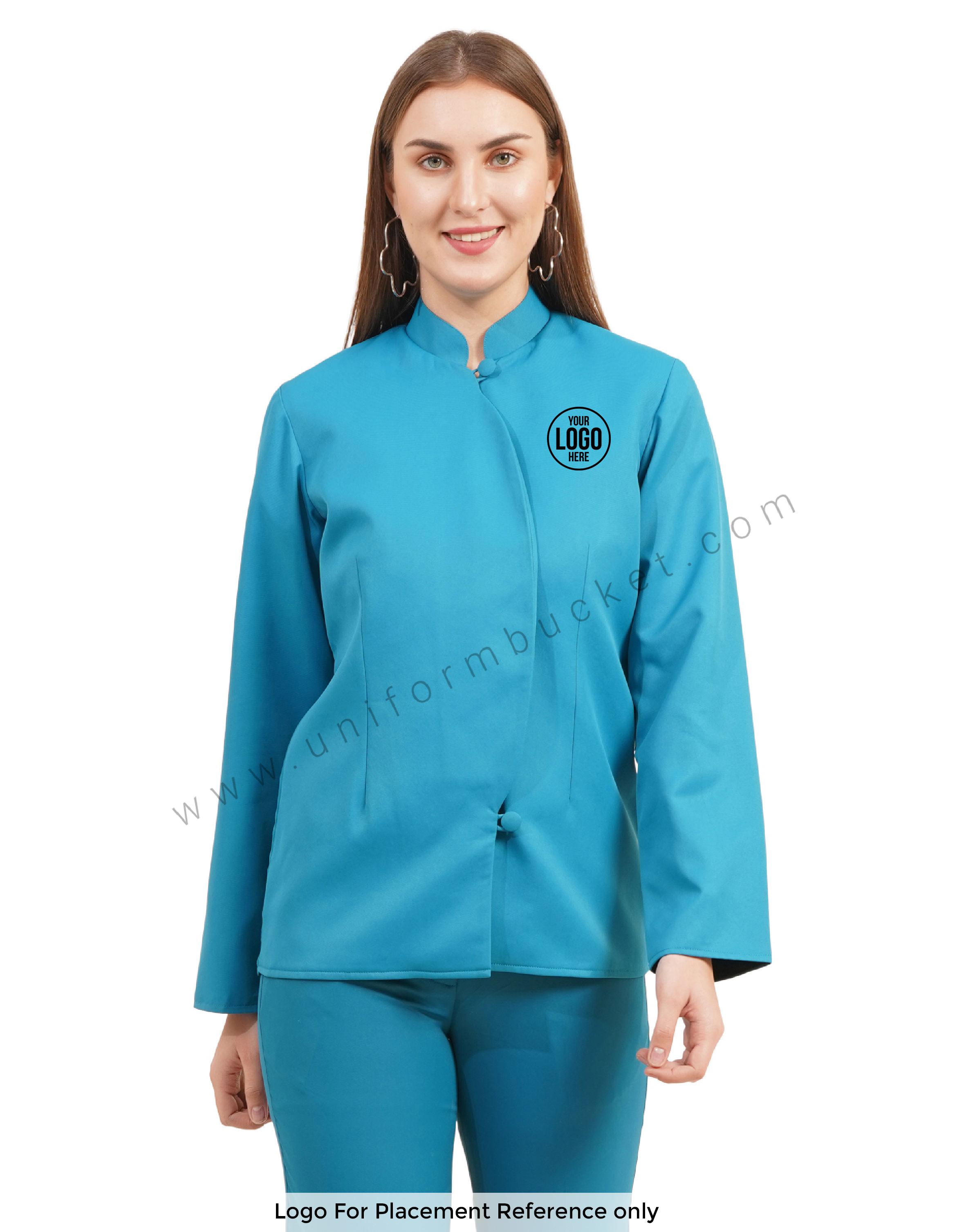 Female Blue Mandarin Collar Blazer view 1