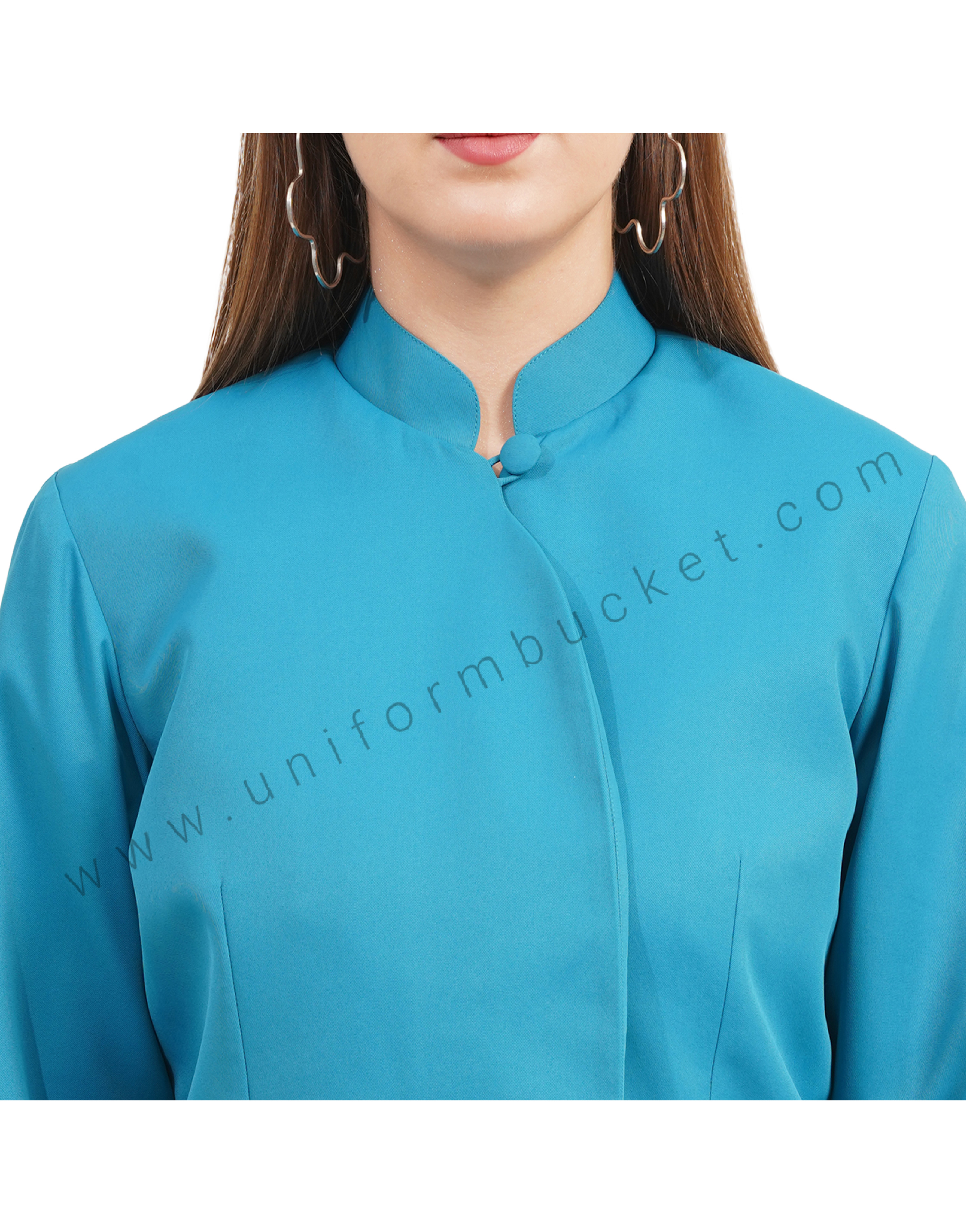 Female Blue Mandarin Collar Blazer thumbnail 2