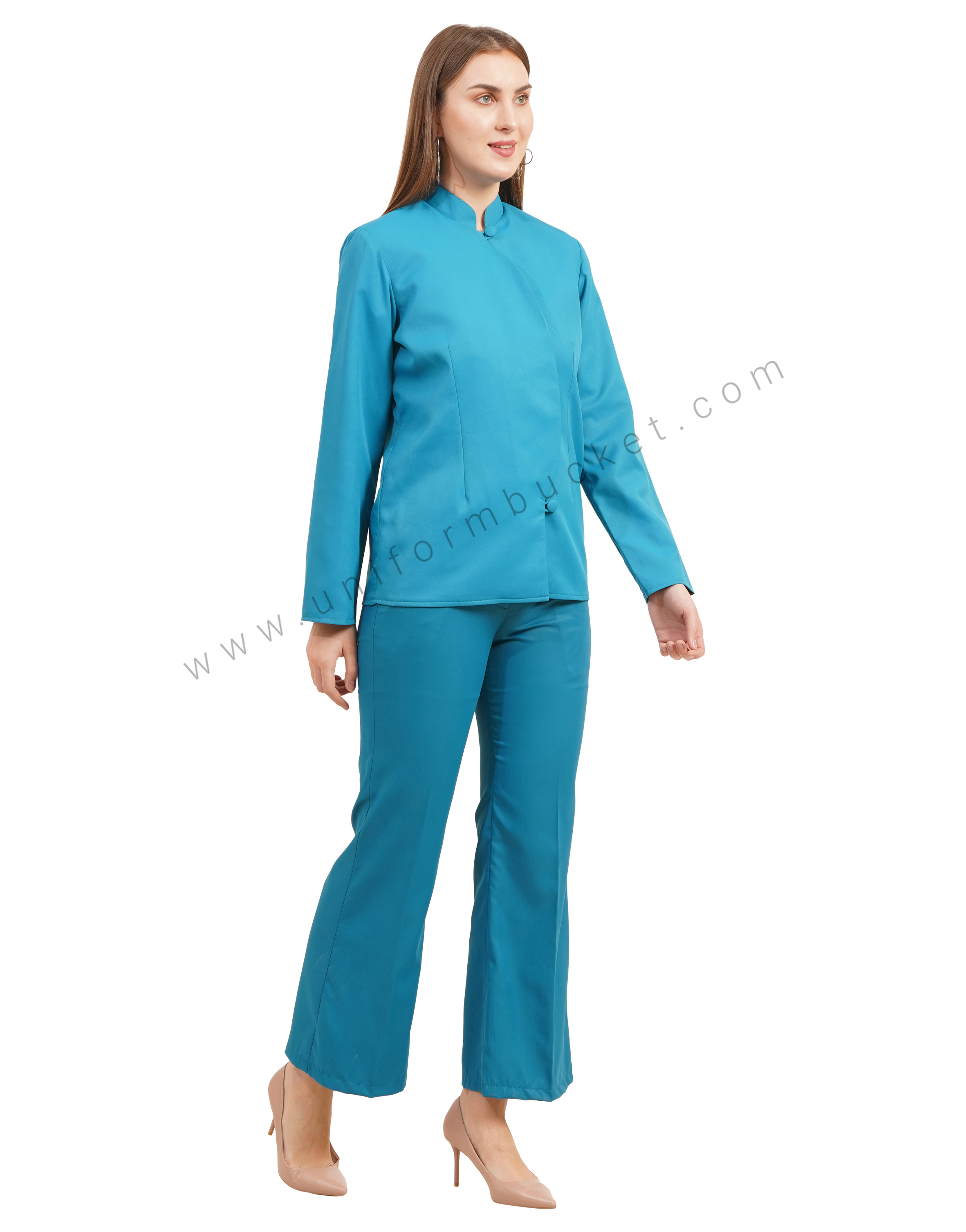 Female Blue Mandarin Collar Blazer thumbnail 3