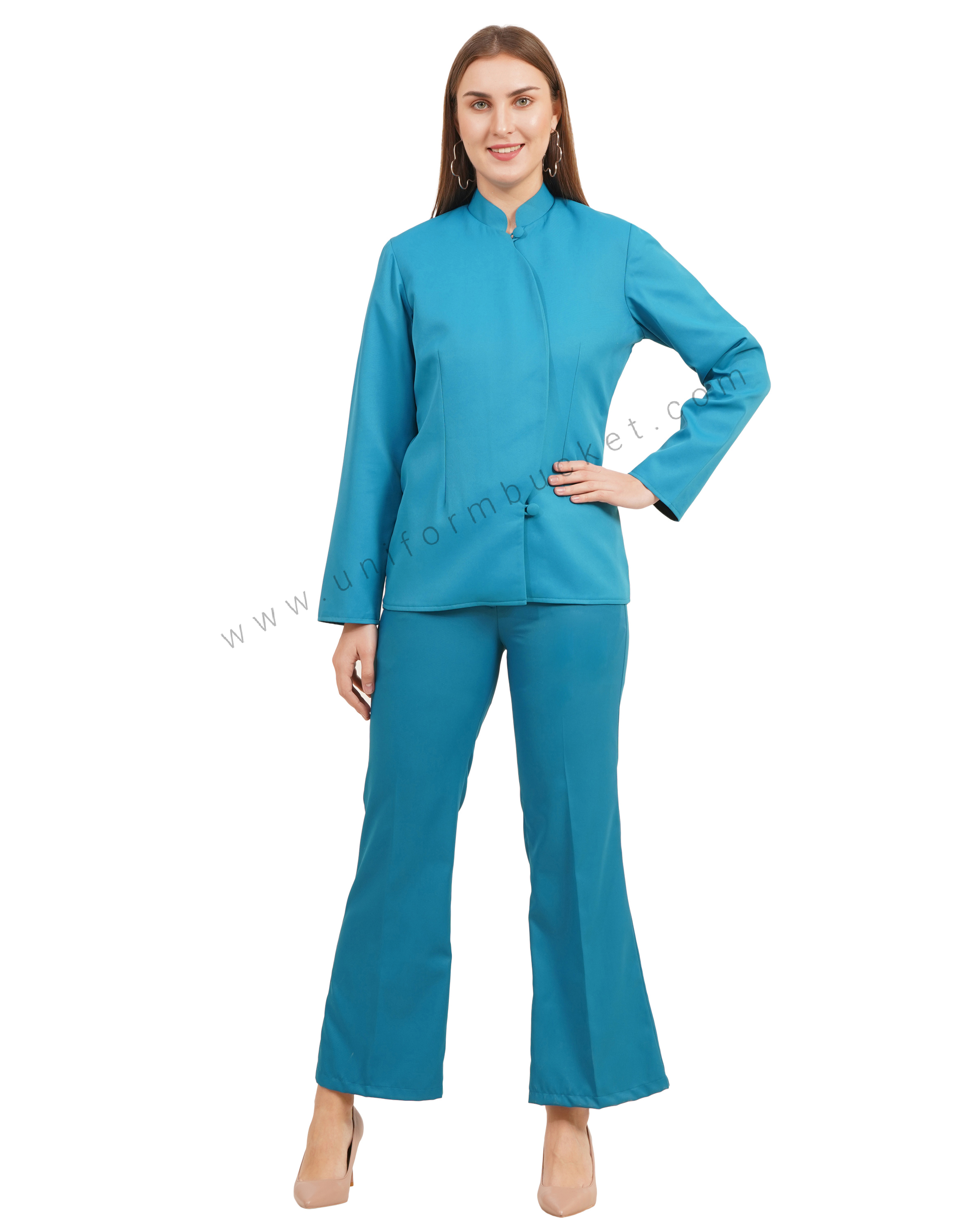 Female Blue Mandarin Collar Blazer thumbnail 4