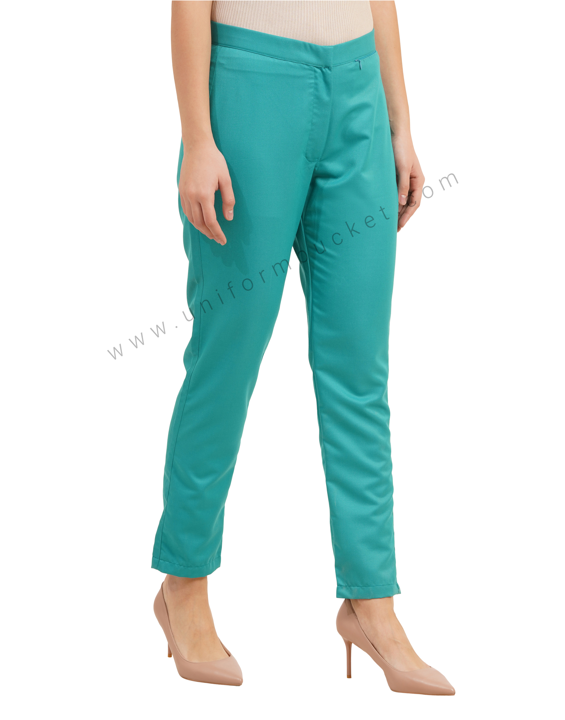 Women's Teal Tailored Work Trouser with front zip pocket thumbnail 2