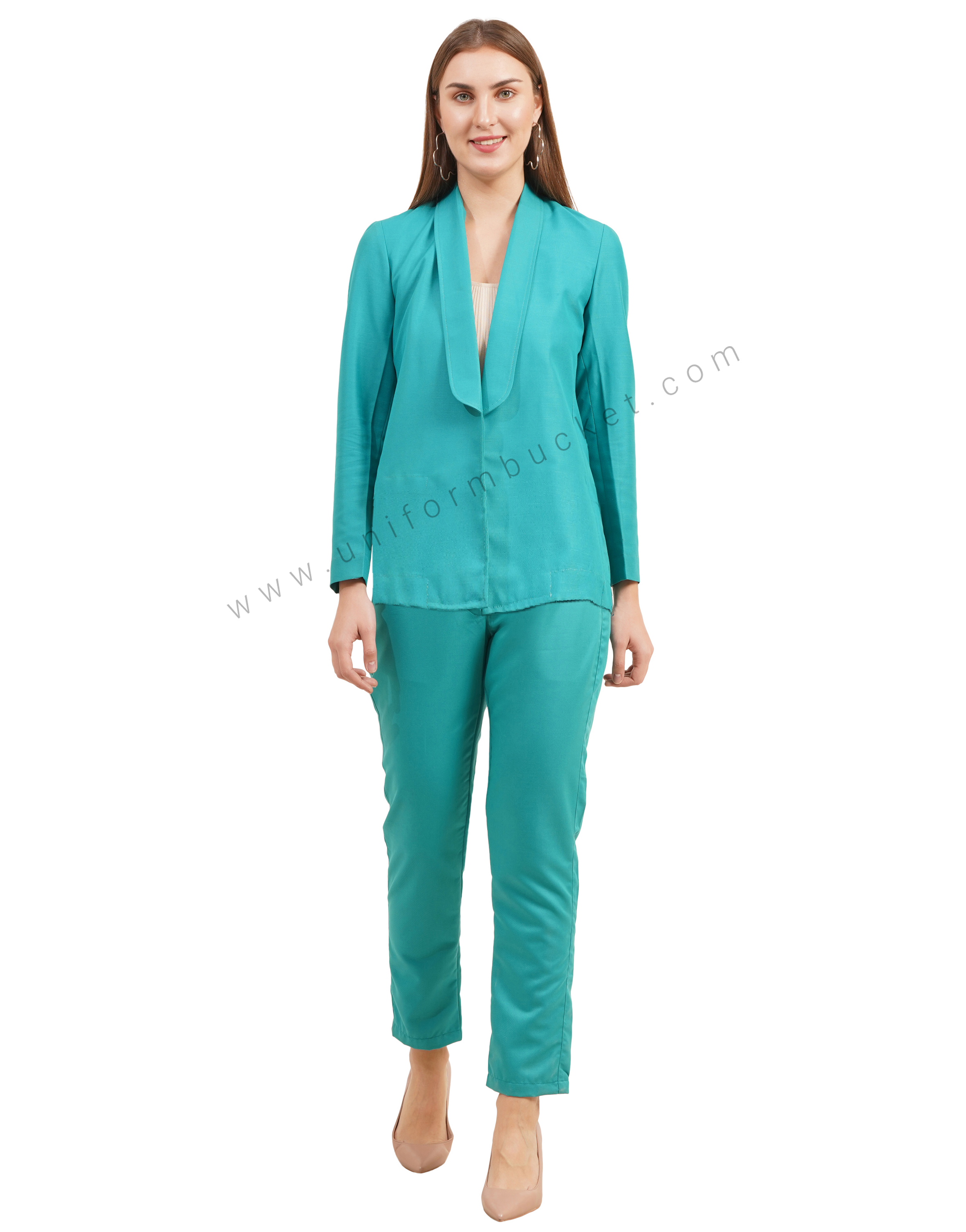Women's Teal Tailored Work Trouser with front zip pocket thumbnail 5