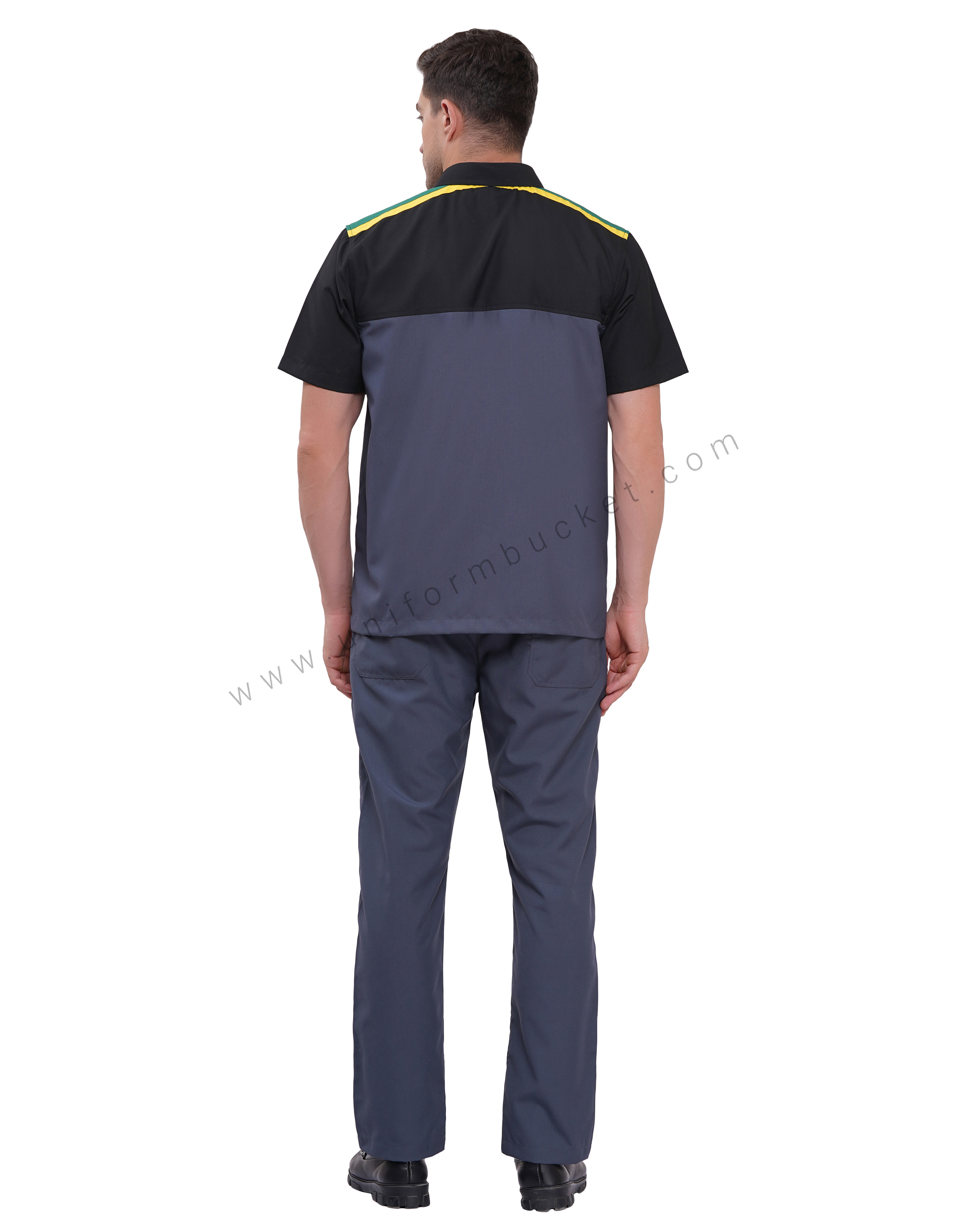 Workwear Male black & grey  Shirt with half sleeve & front & back  joint panel thumbnail 5