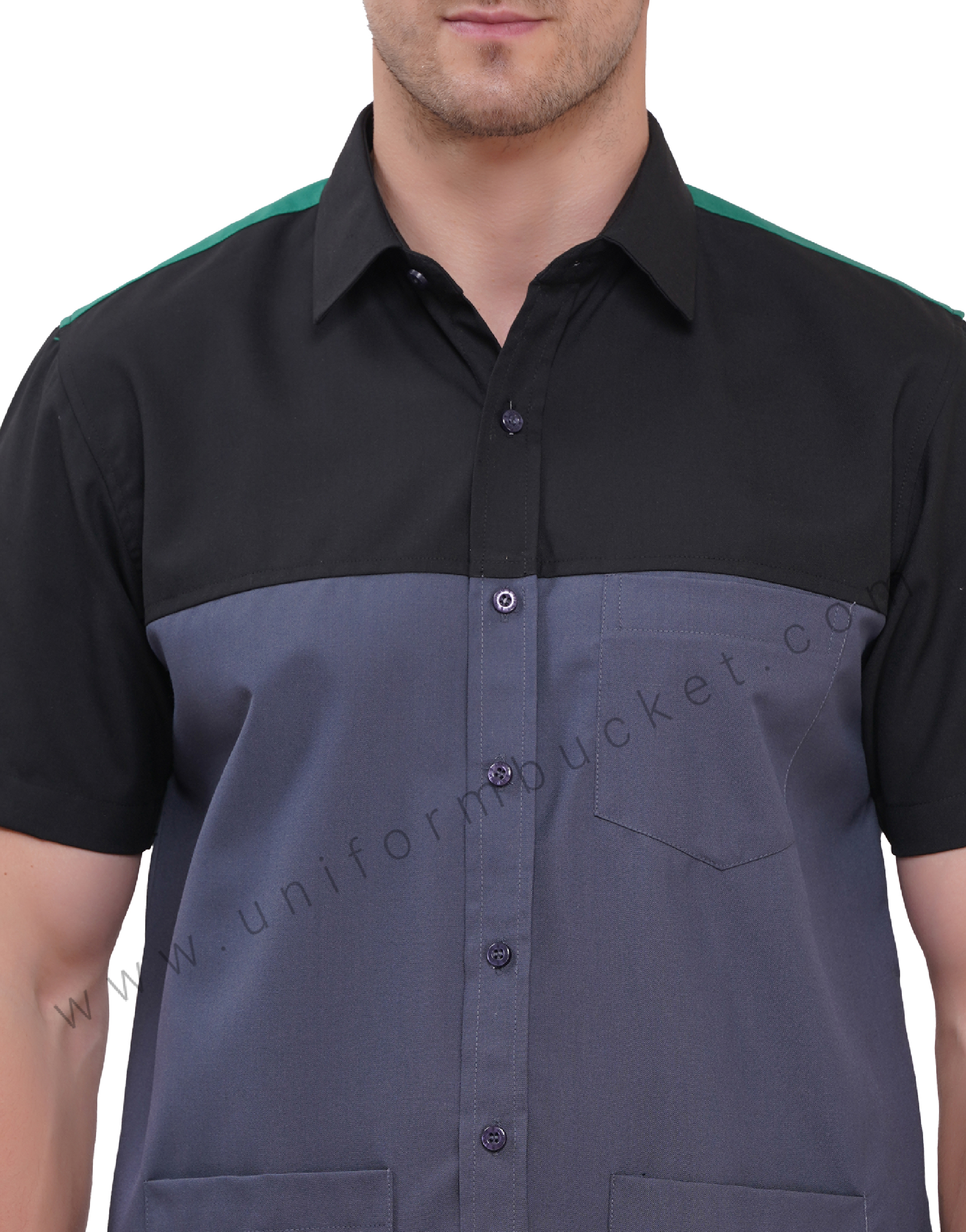 Workwear Male black & grey  Shirt with half sleeve & front & back  joint panel thumbnail 6
