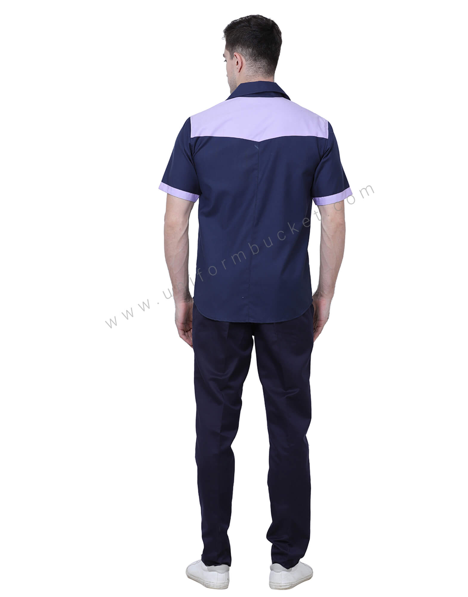 Lapel Collar Navy Blue Shirt With Orchid Purple trims view 4