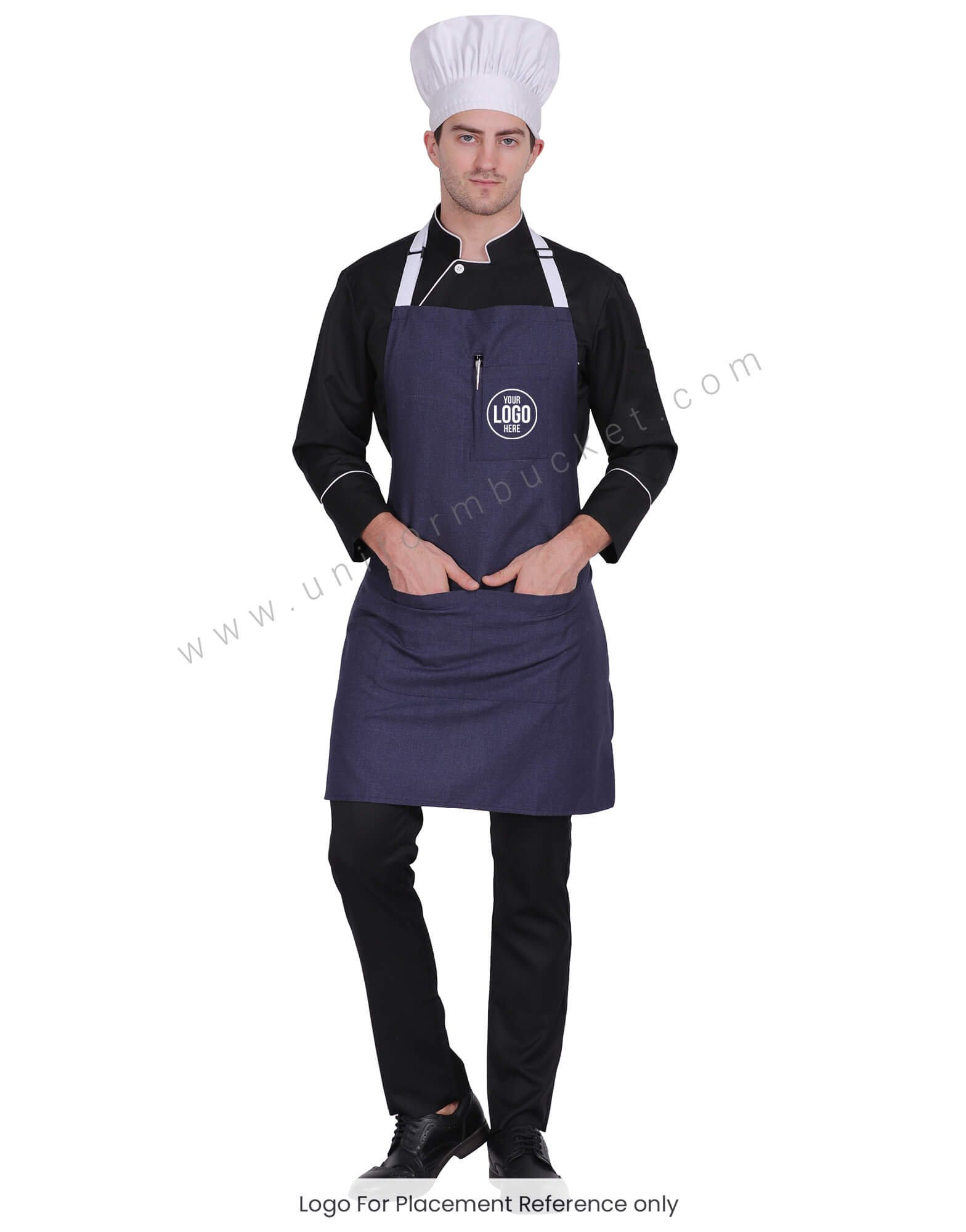 Worsted blue chef apron view 1